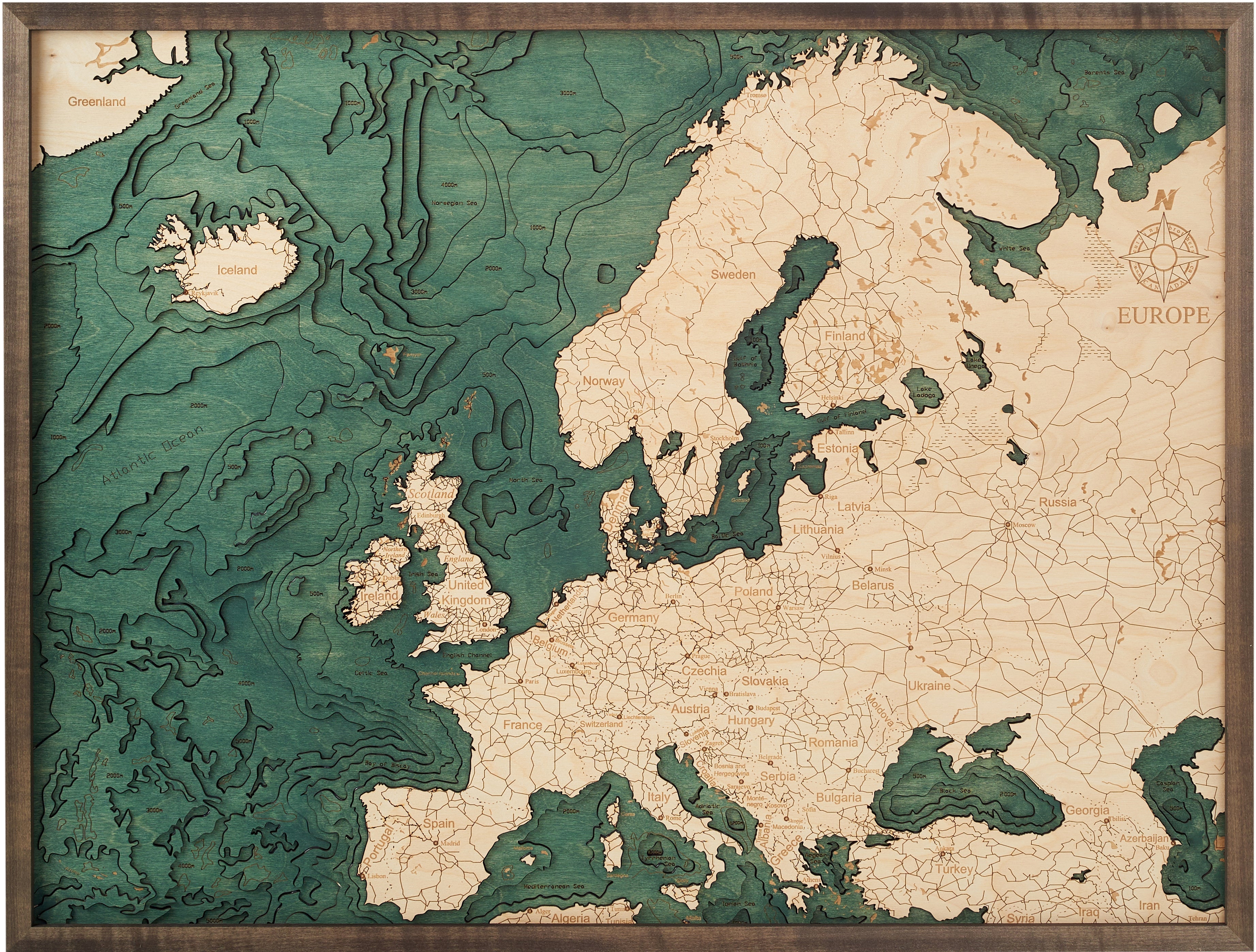 EUROPE 3D WOODEN WALL MAP - Version L