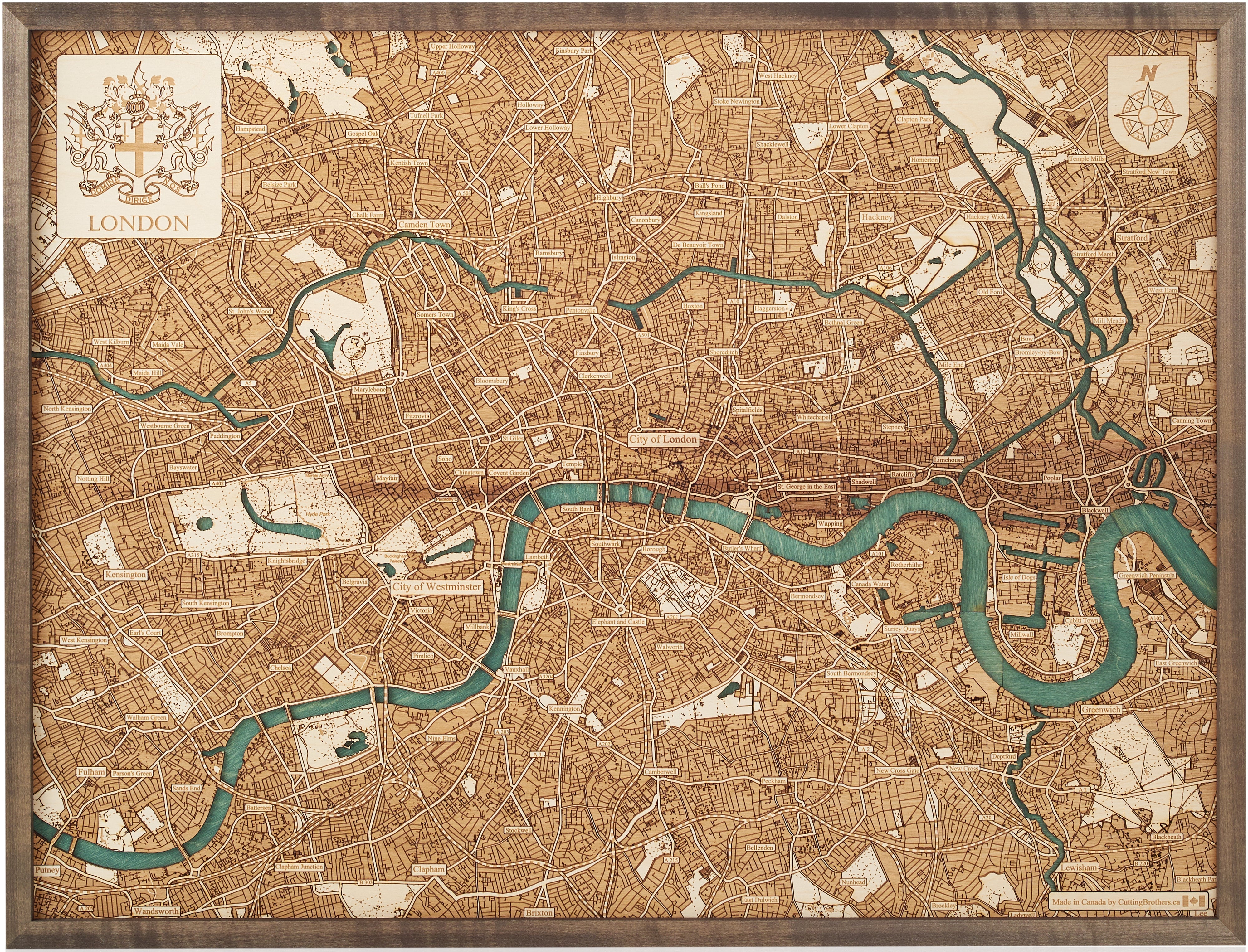 LONDON 3D WOODEN WALL MAP - Version L