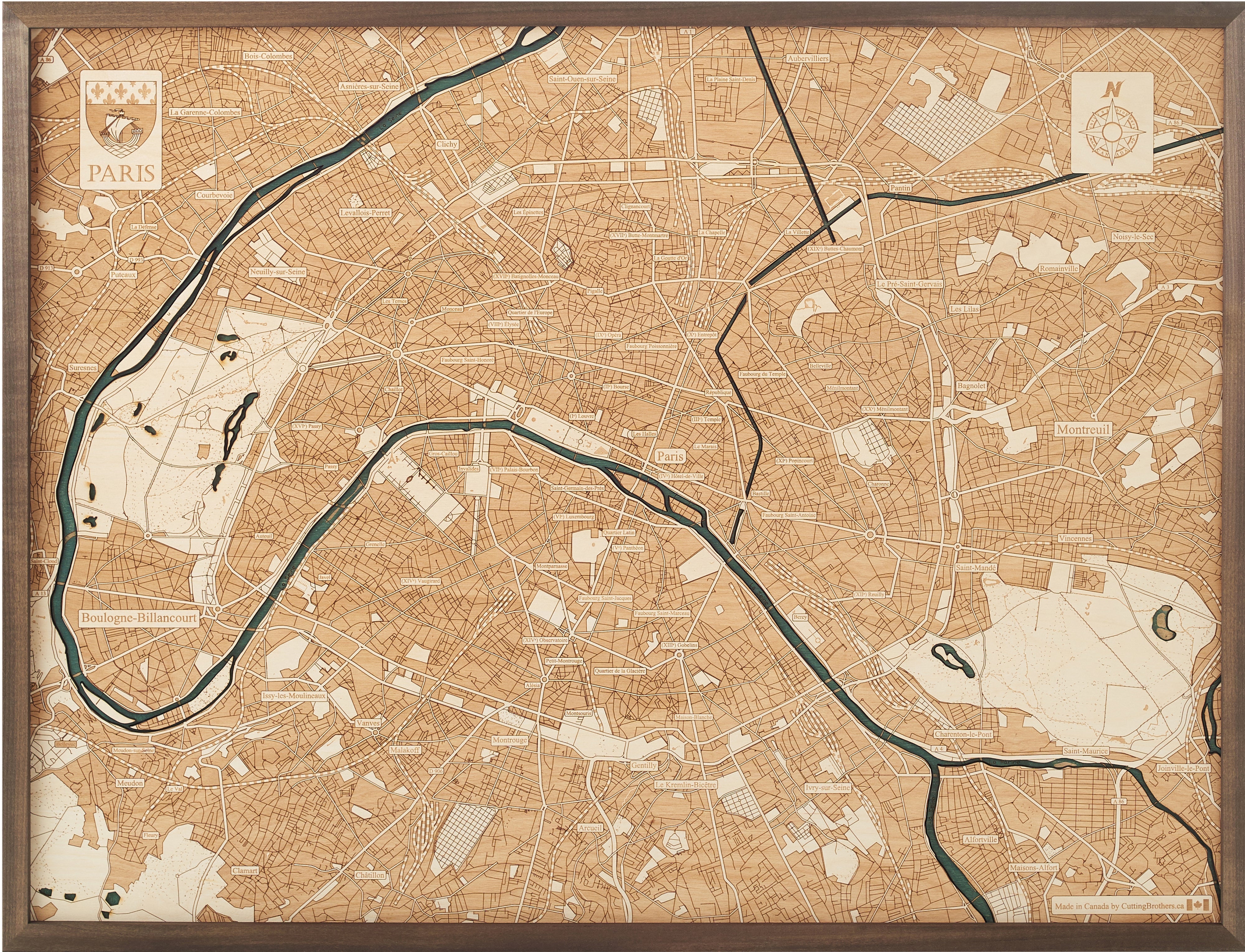 PARIS 3D WOODEN WALL MAP - Version L