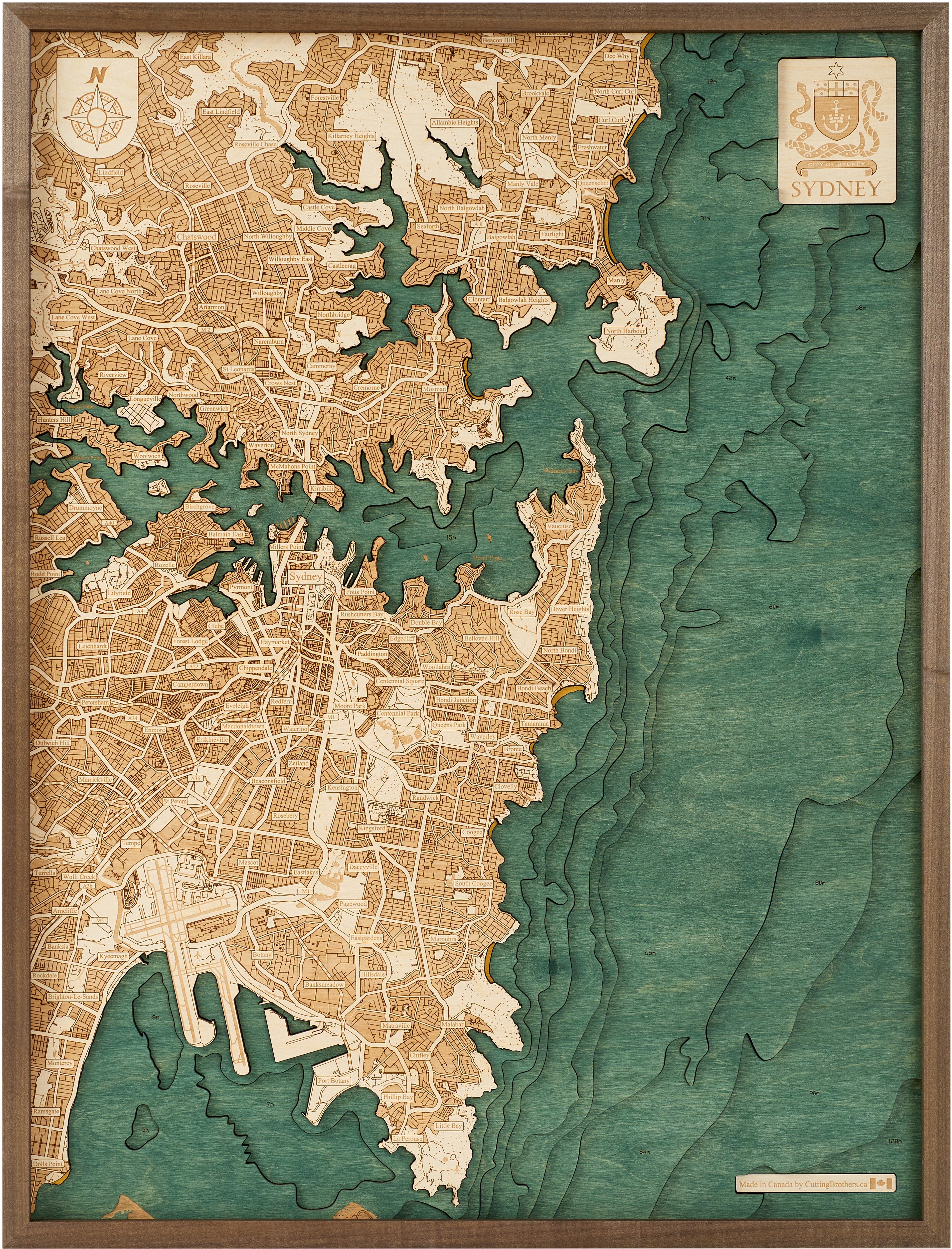 SYDNEY 3D WOODEN WALL MAP - Version L