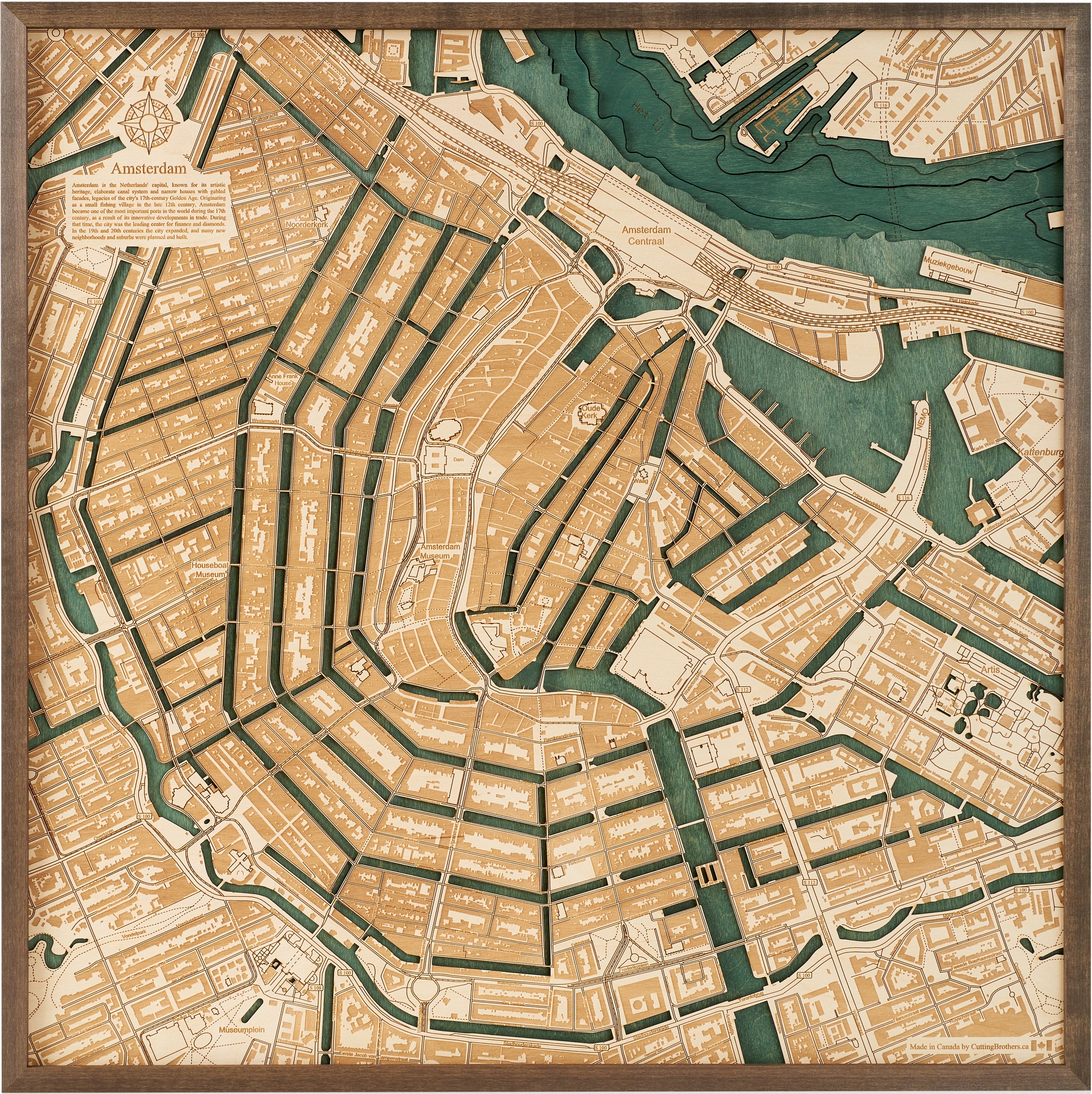 AMSTERDAM 3D WOODEN WALL MAP - Version L