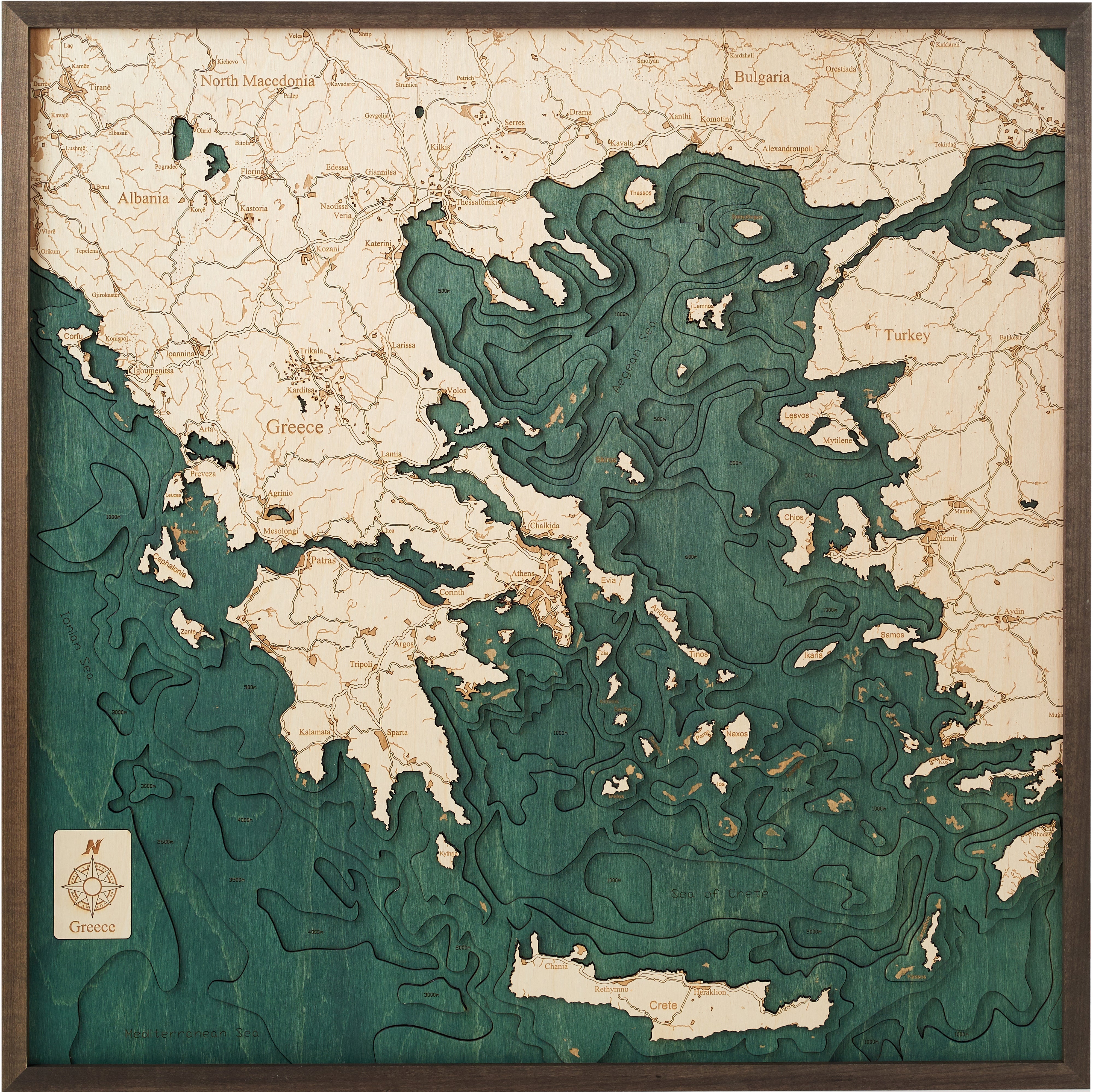 GREECE 3D WOODEN WALL MAP - Version L