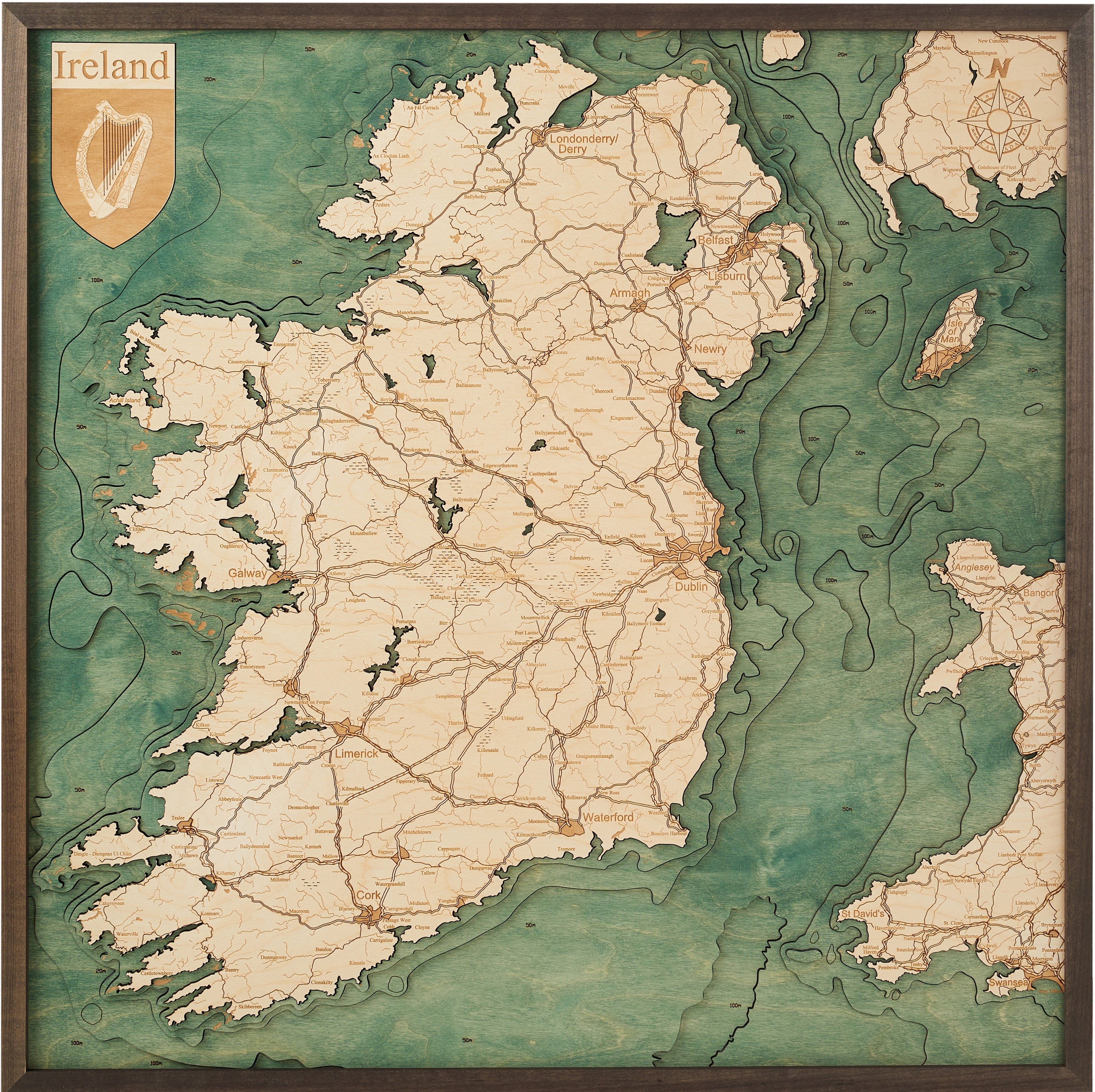 IRELAND 3D WOODEN WALL MAP - Version L