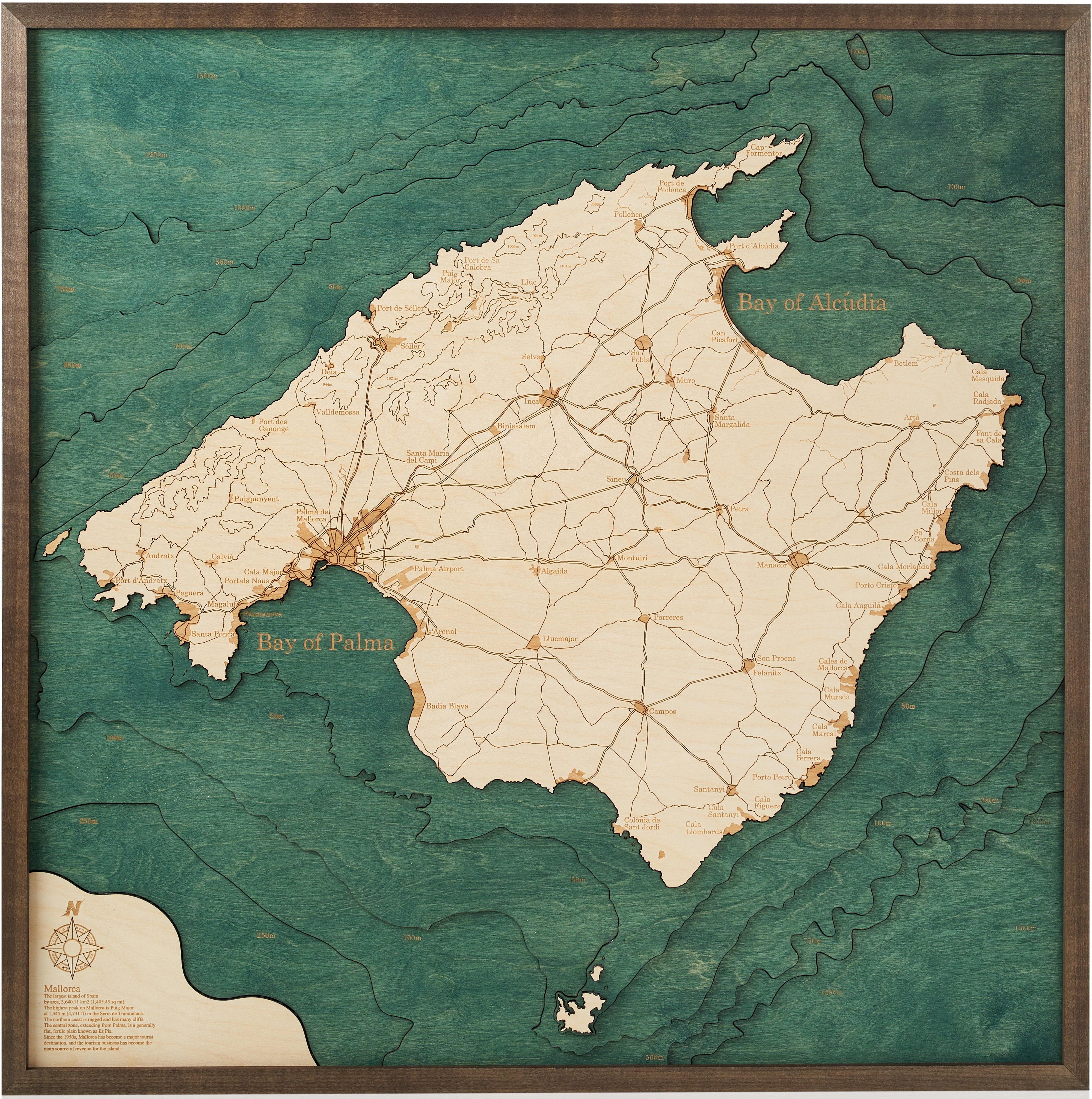 MALLORCA 3D WOODEN WALL MAP - Version L