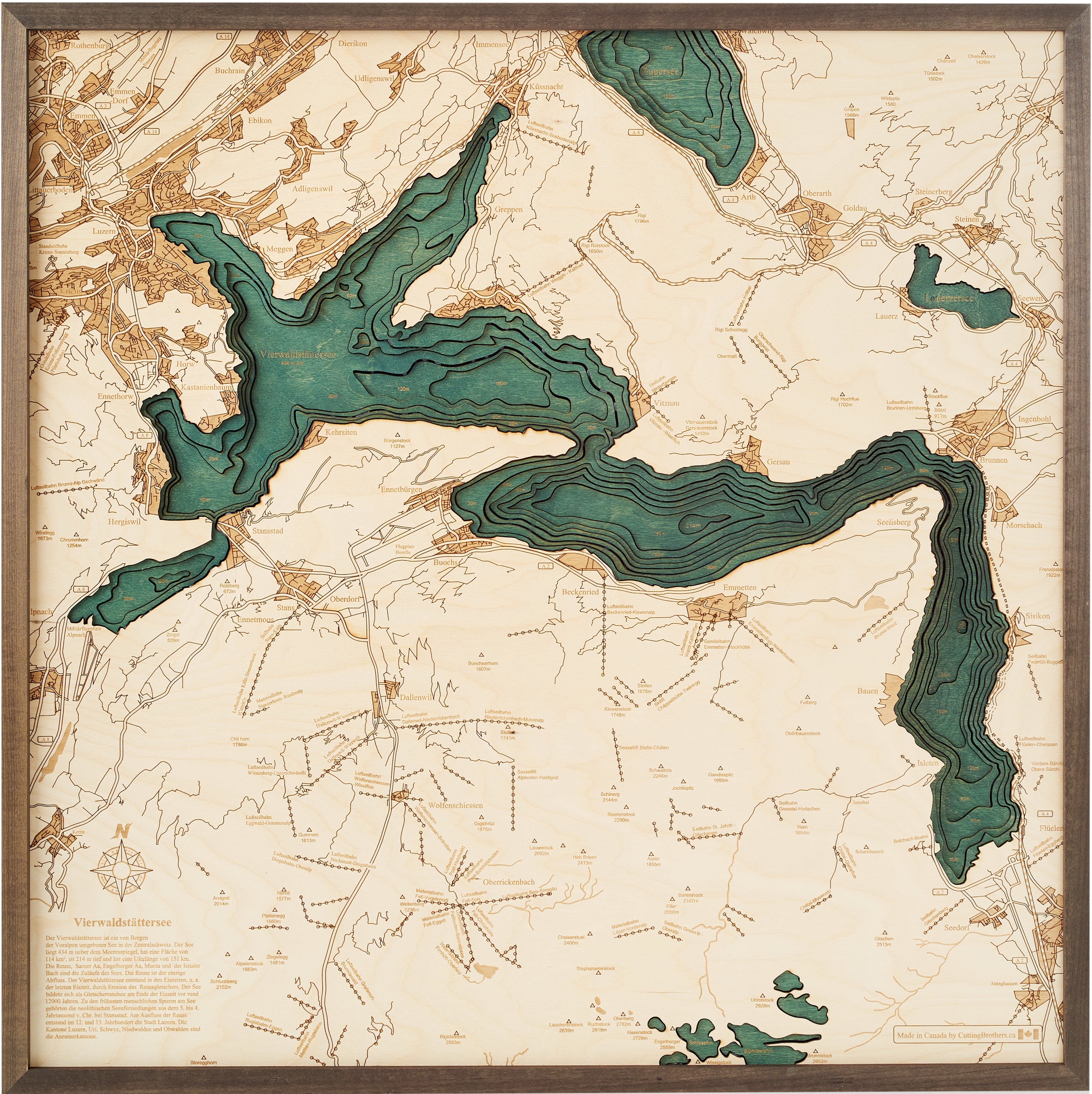 LAKE LUCERNE 3D WOODEN WALL MAP - Version L