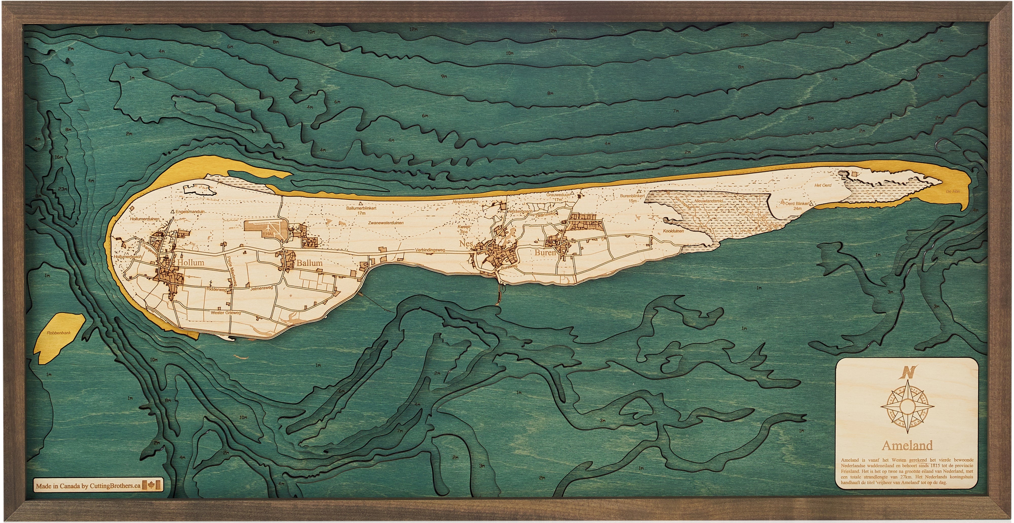 AMELAND 3D WOODEN WALL MAP - Version M