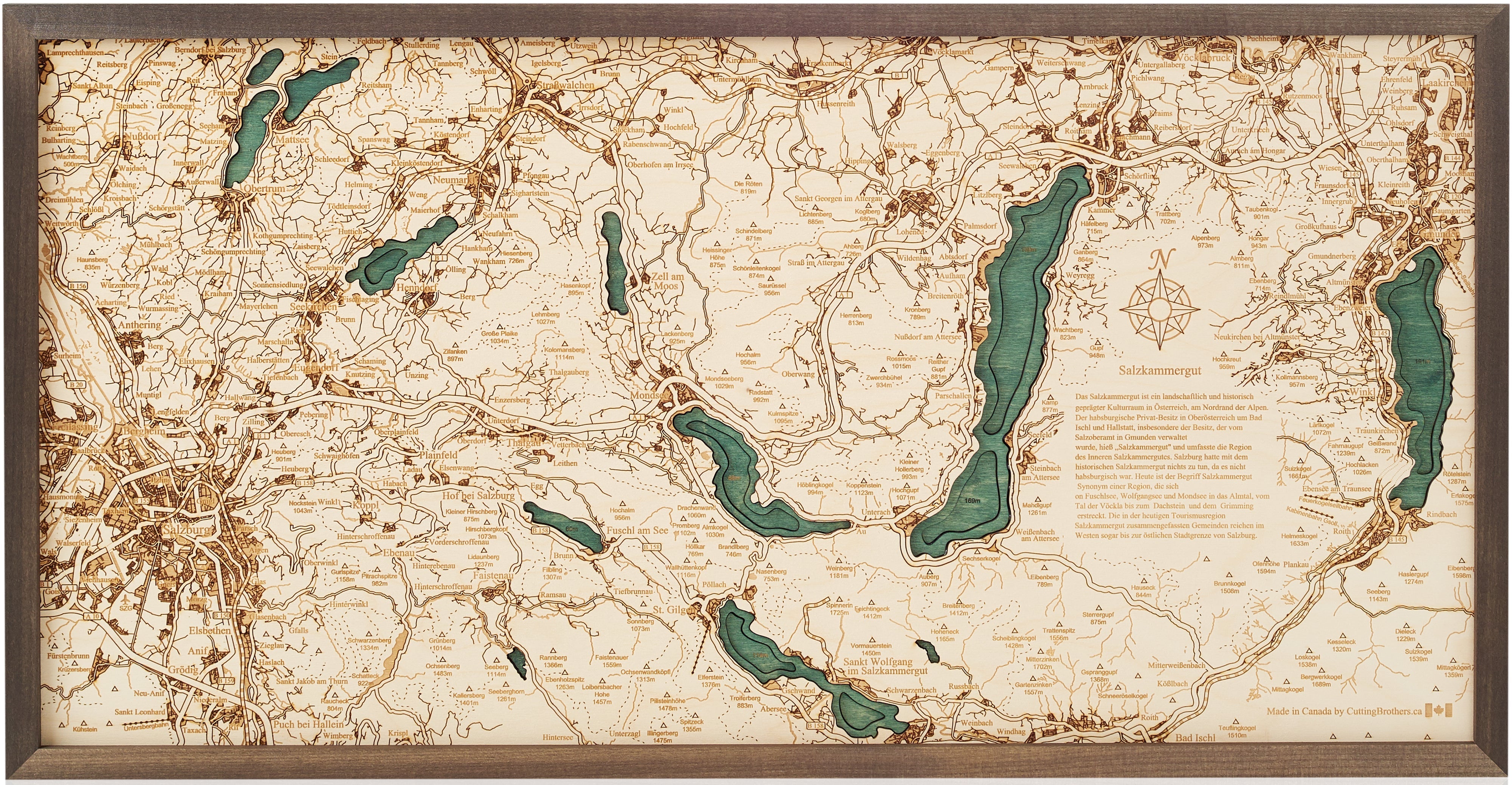 SALZKAMMERGUT 3D WOODEN WALL MAP - Version M