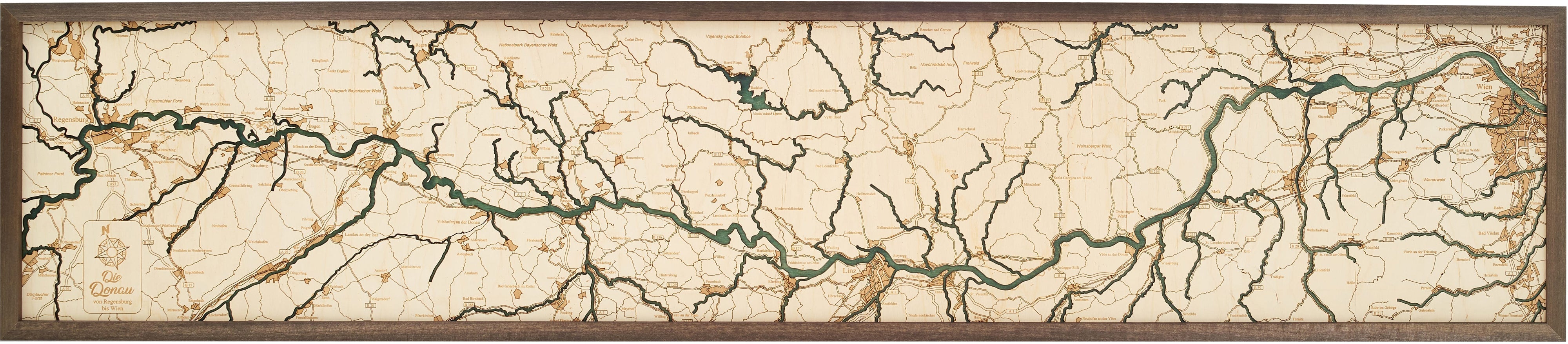 DANUBE 3D WOODEN WALL MAP - Version L