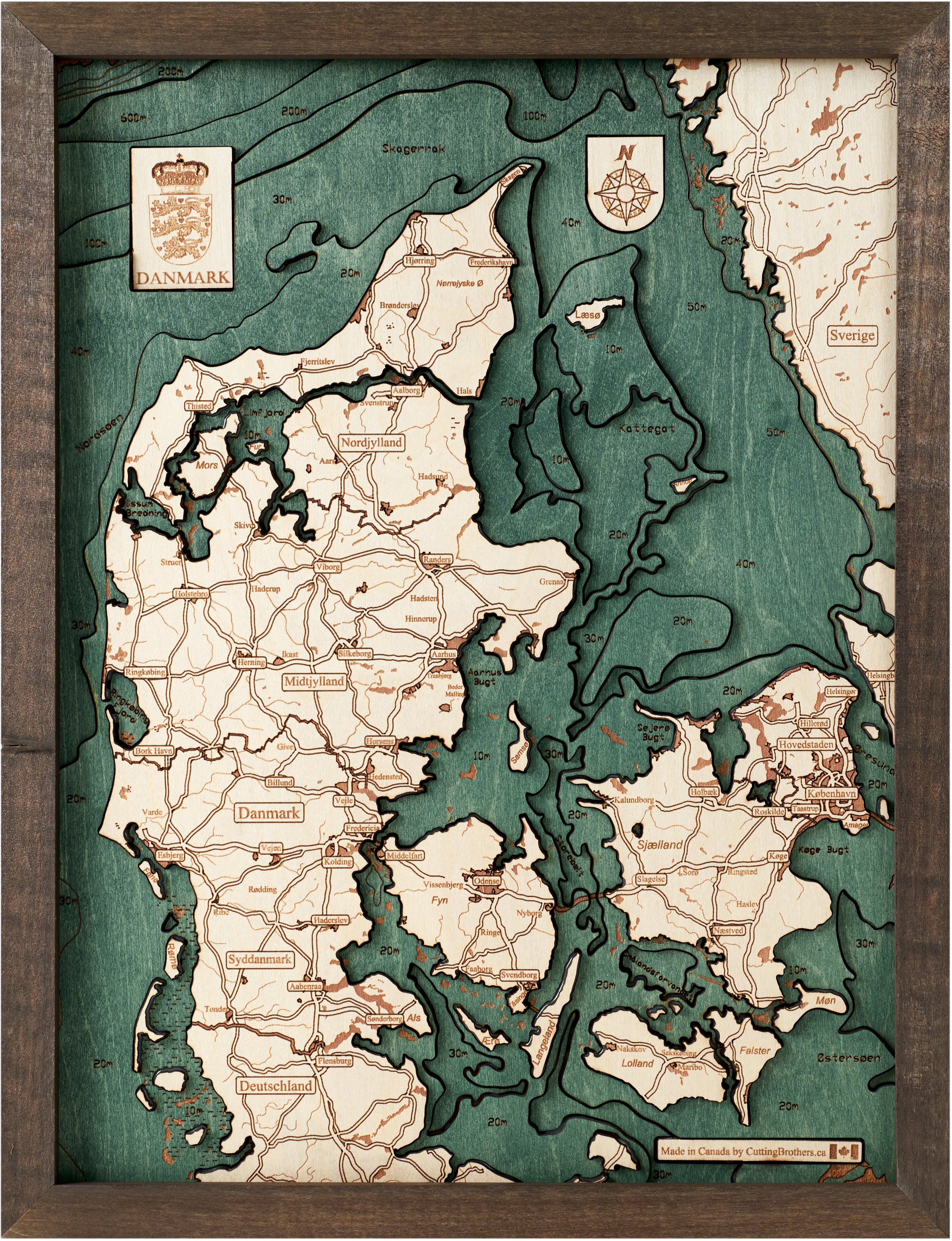 DENMARK 3D WOODEN WALL MAP - Version S