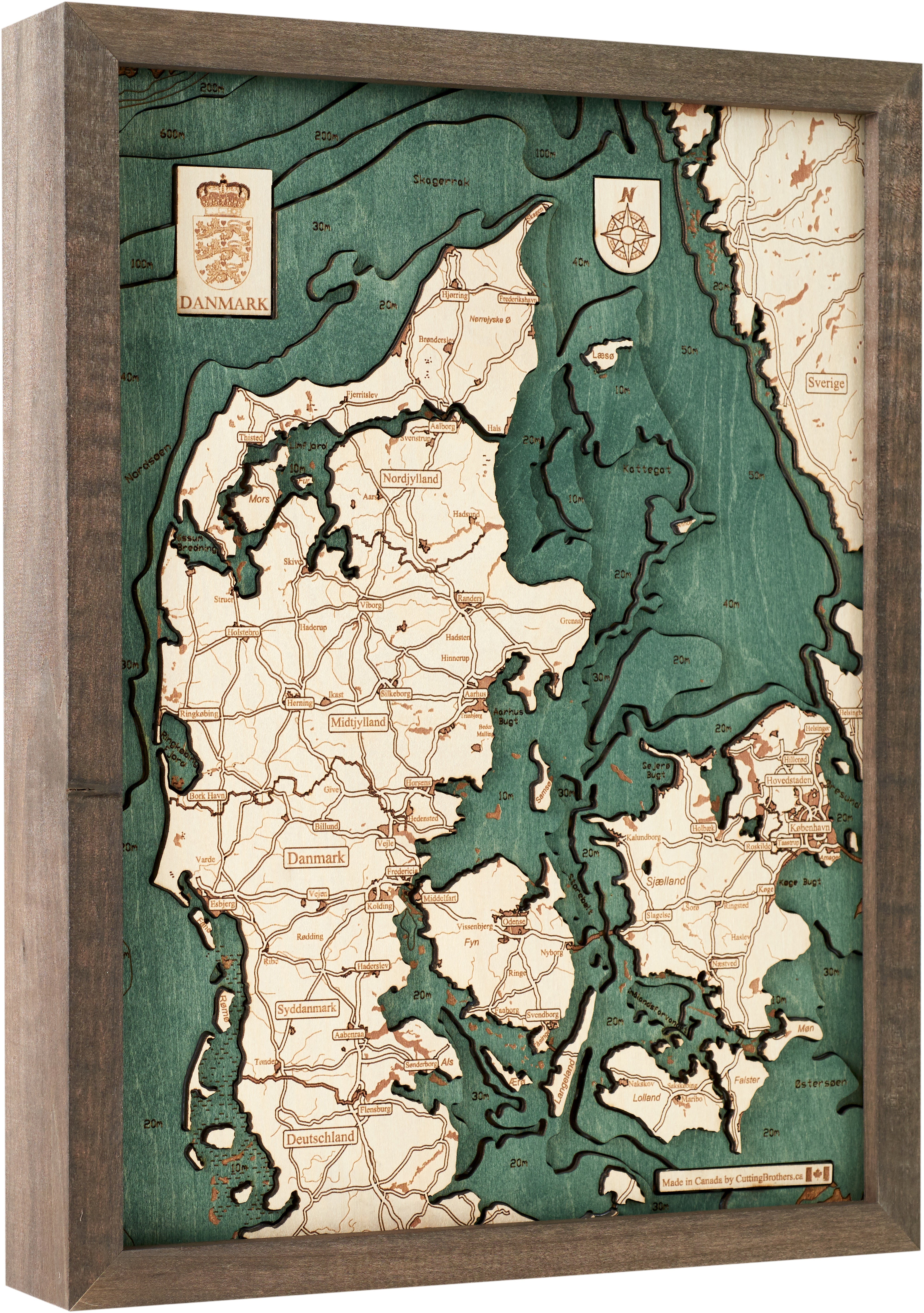 DENMARK 3D WOODEN WALL MAP - Version S