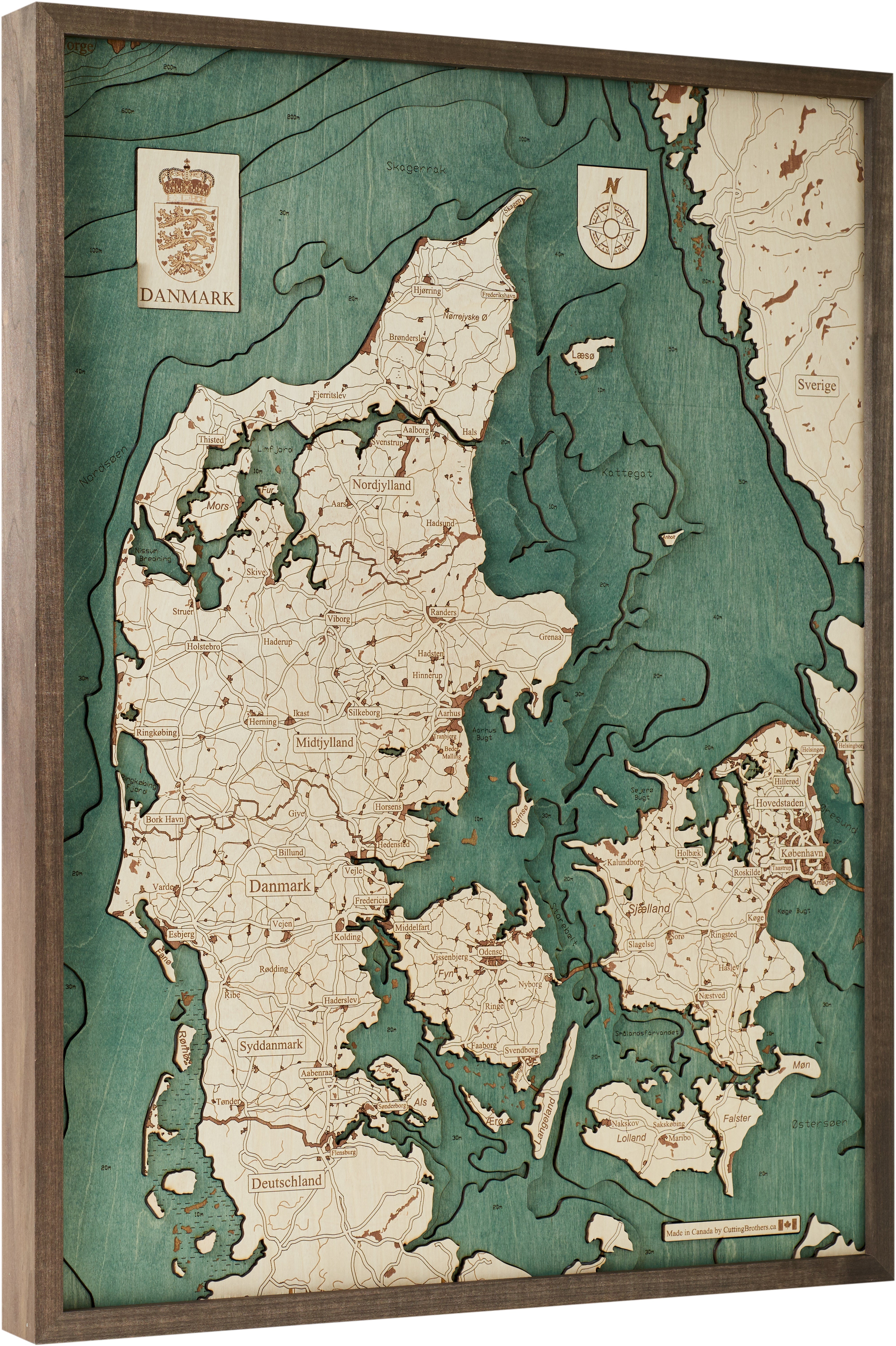 DENMARK 3D WOODEN WALL MAP - Version L