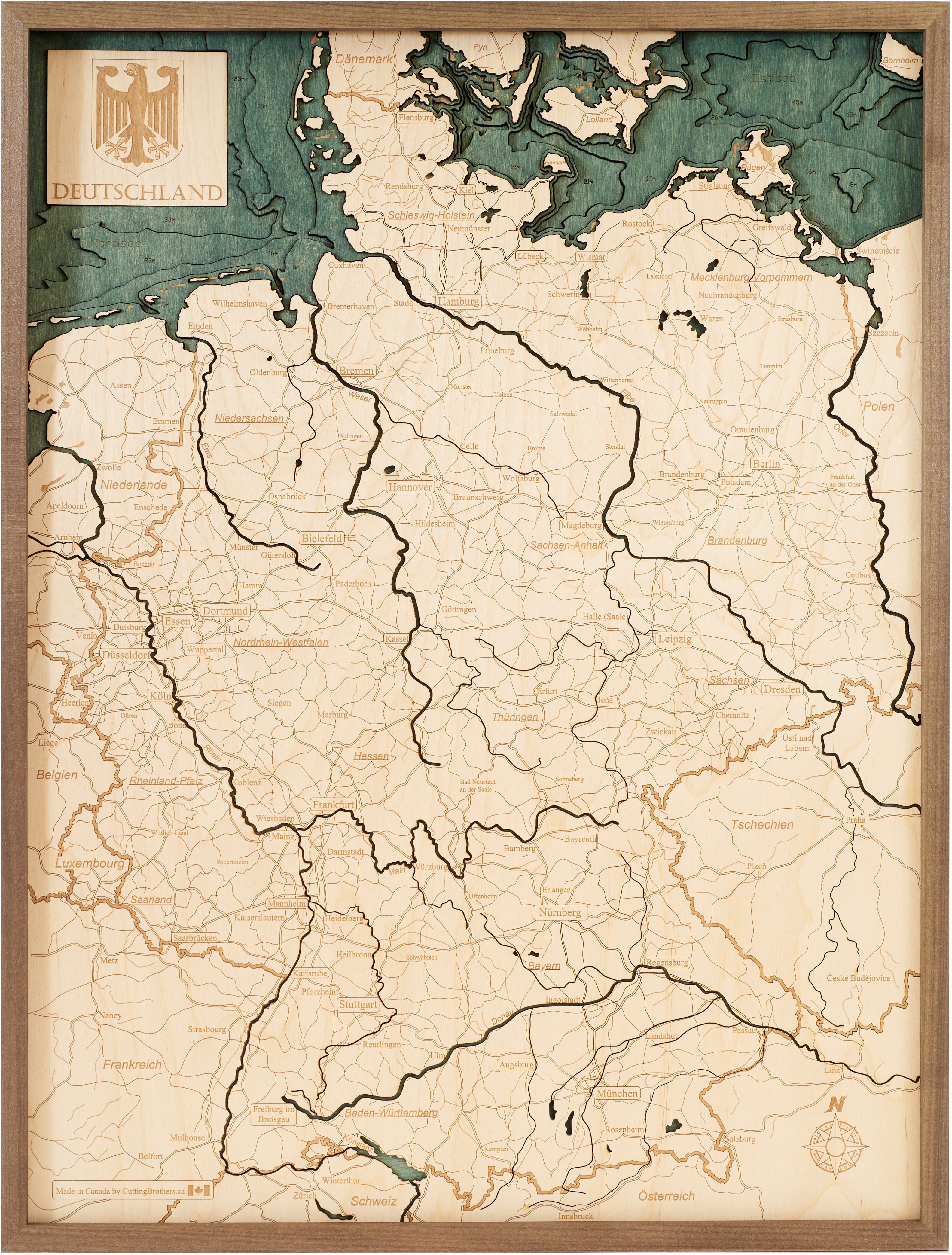 GERMANY 3D WOODEN WALL MAP - Version L