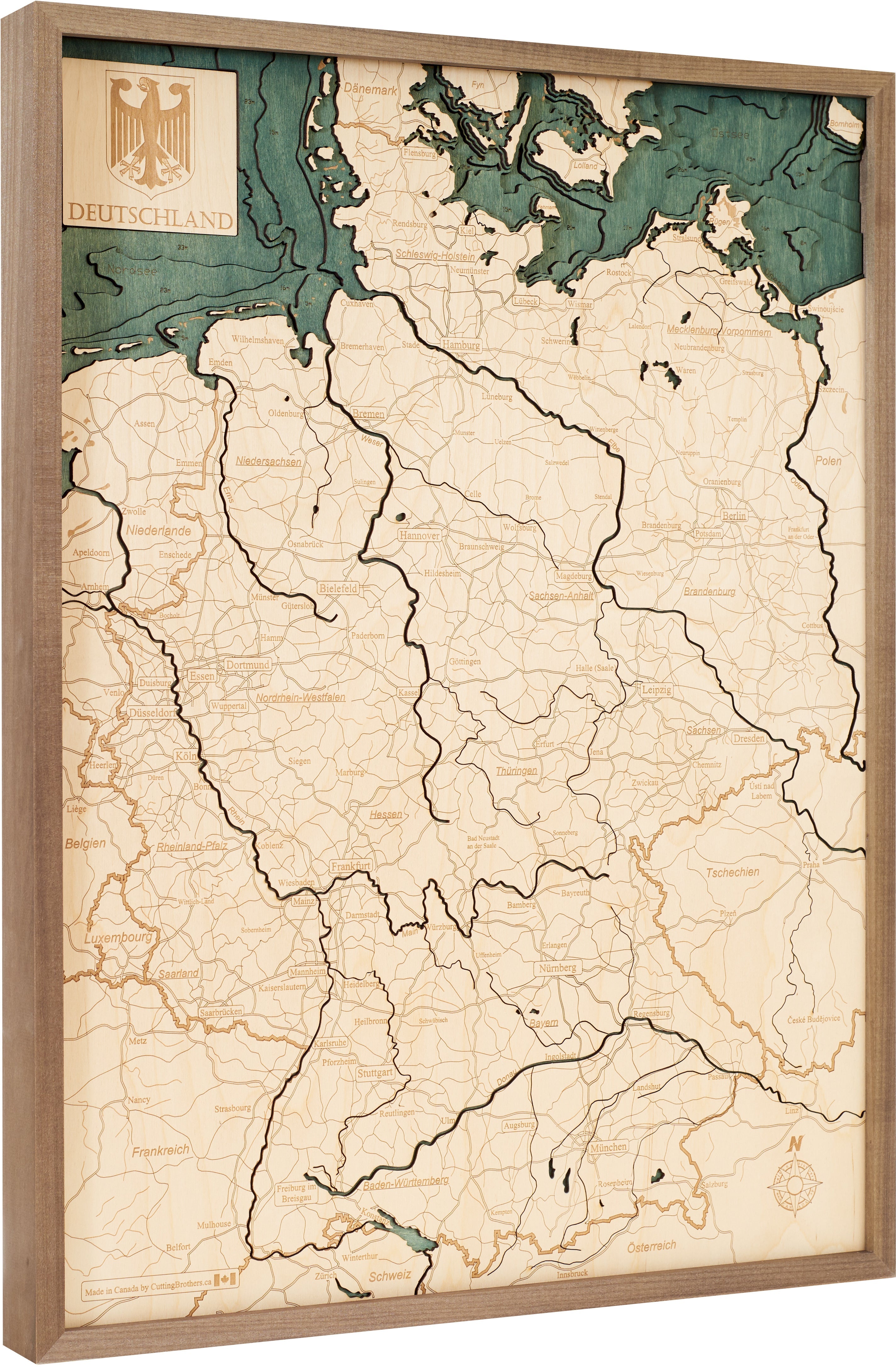 GERMANY 3D WOODEN WALL MAP - Version L