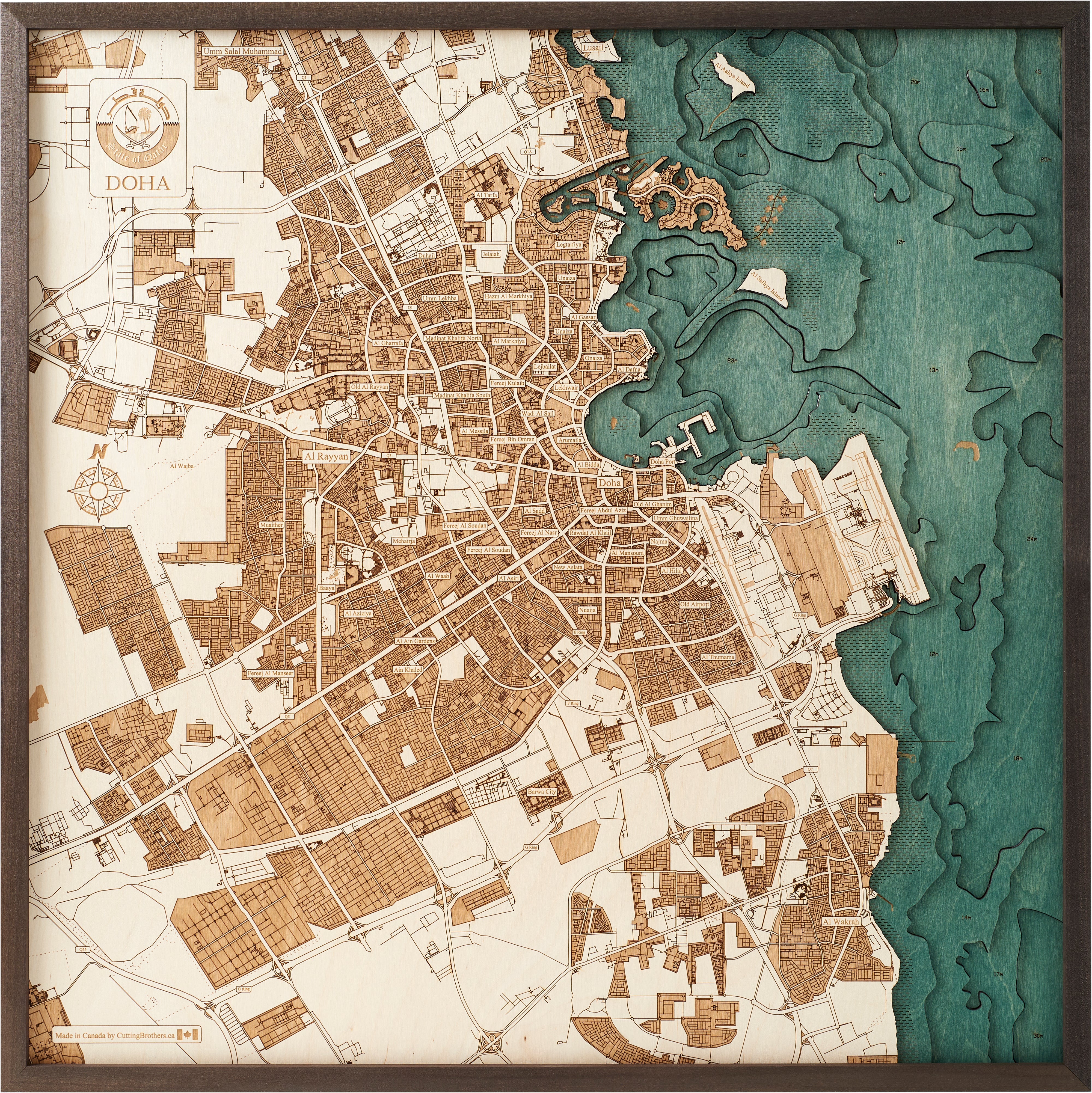 DOHA 3D WOODEN WALL MAP - Version L