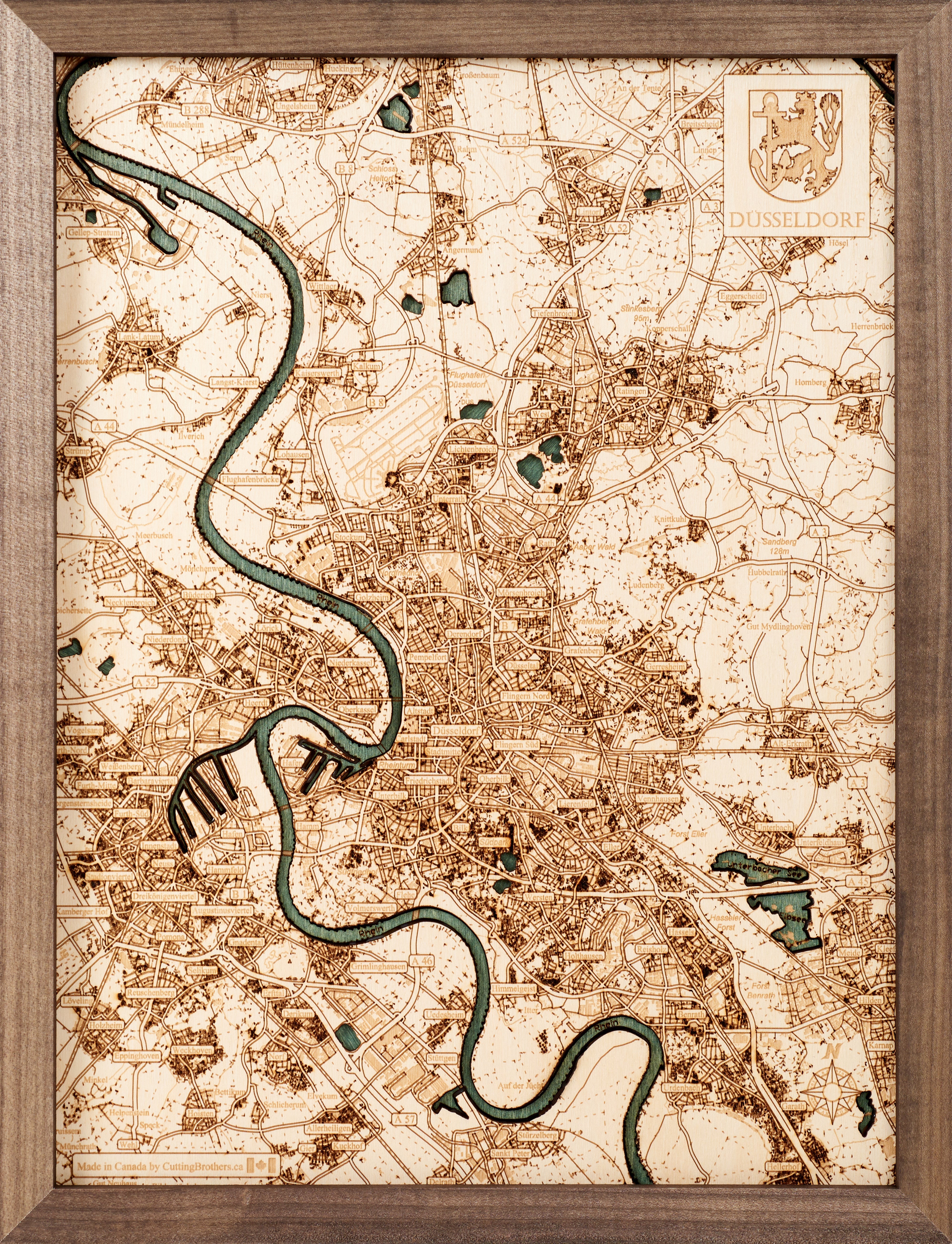 DÜSSELDORF 3D WOODEN WALL MAP - Version S