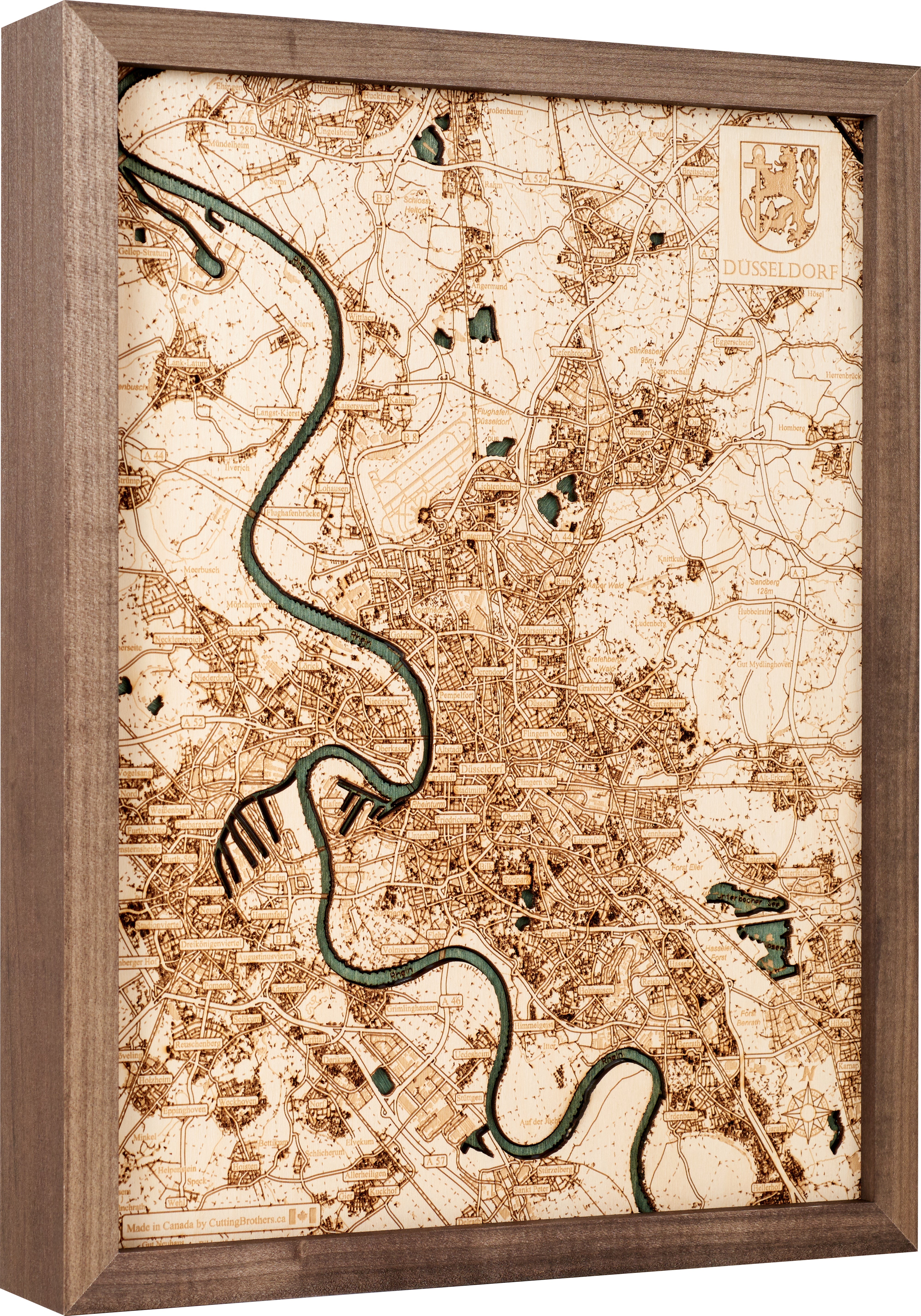 DÜSSELDORF 3D WOODEN WALL MAP - Version S