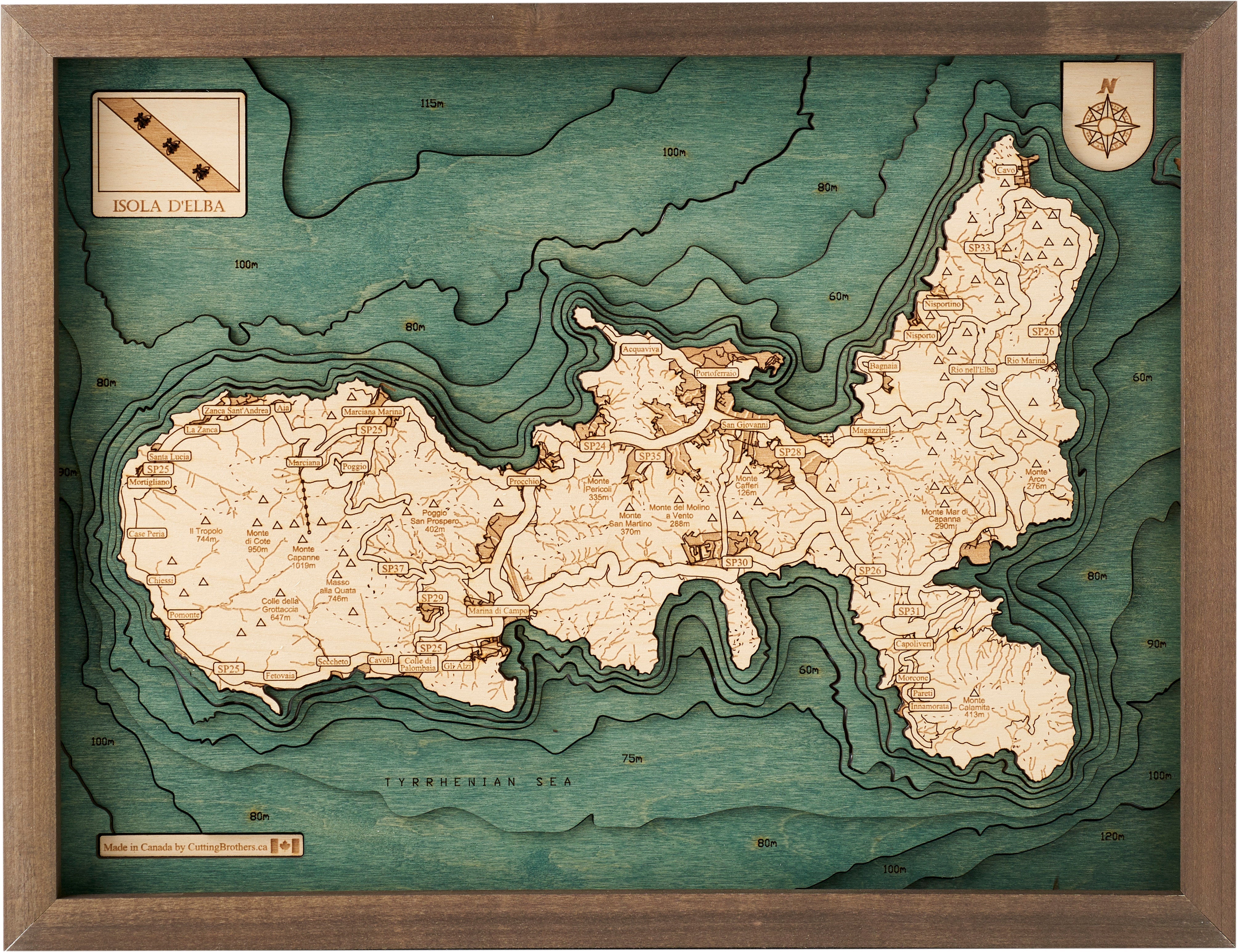 ELBA 3D WOODEN WALL MAP - Version S