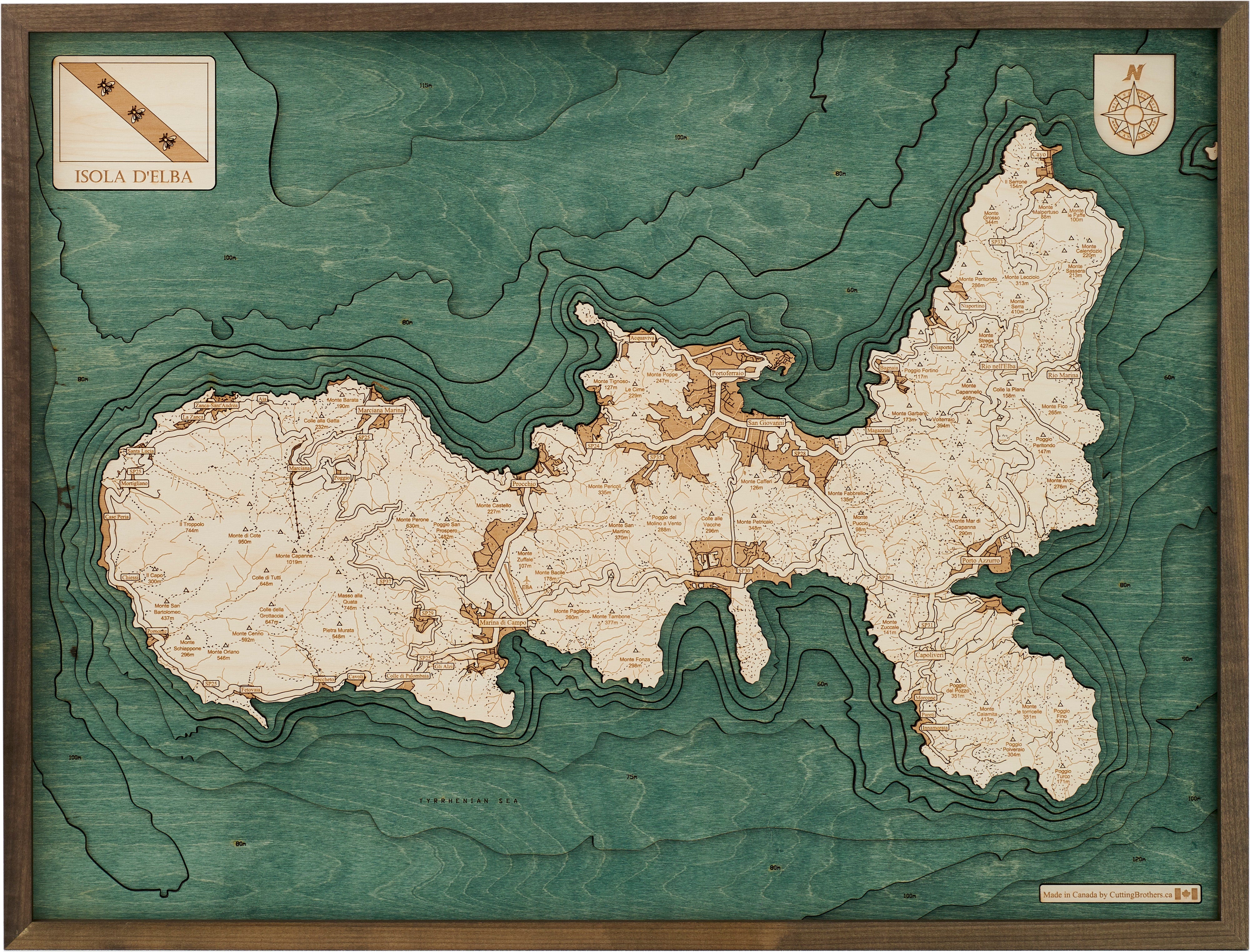 ELBA 3D WOODEN WALL MAP - Version L