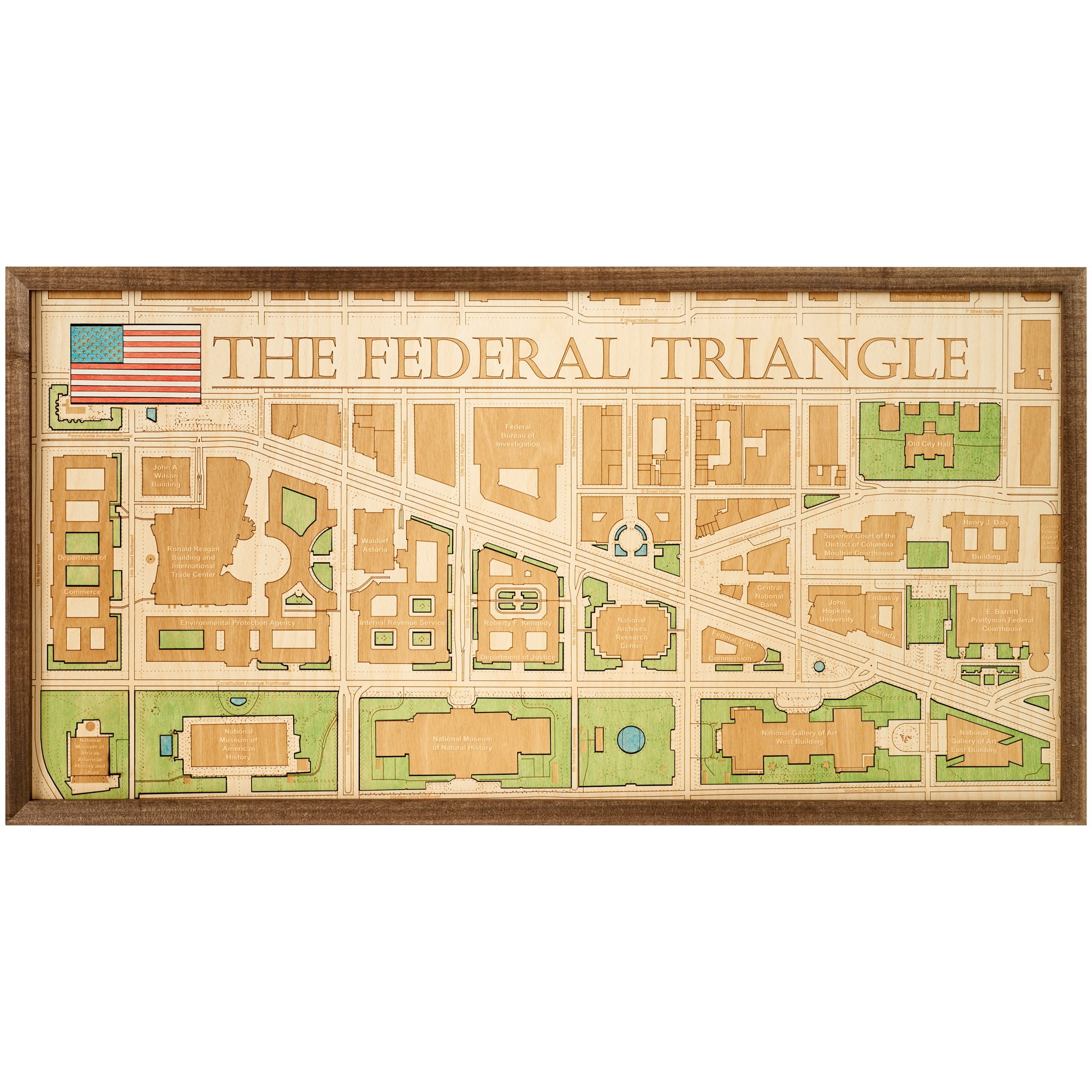 FEDERAL TRIANGLE 3D WOODEN WALL MAP - Version M