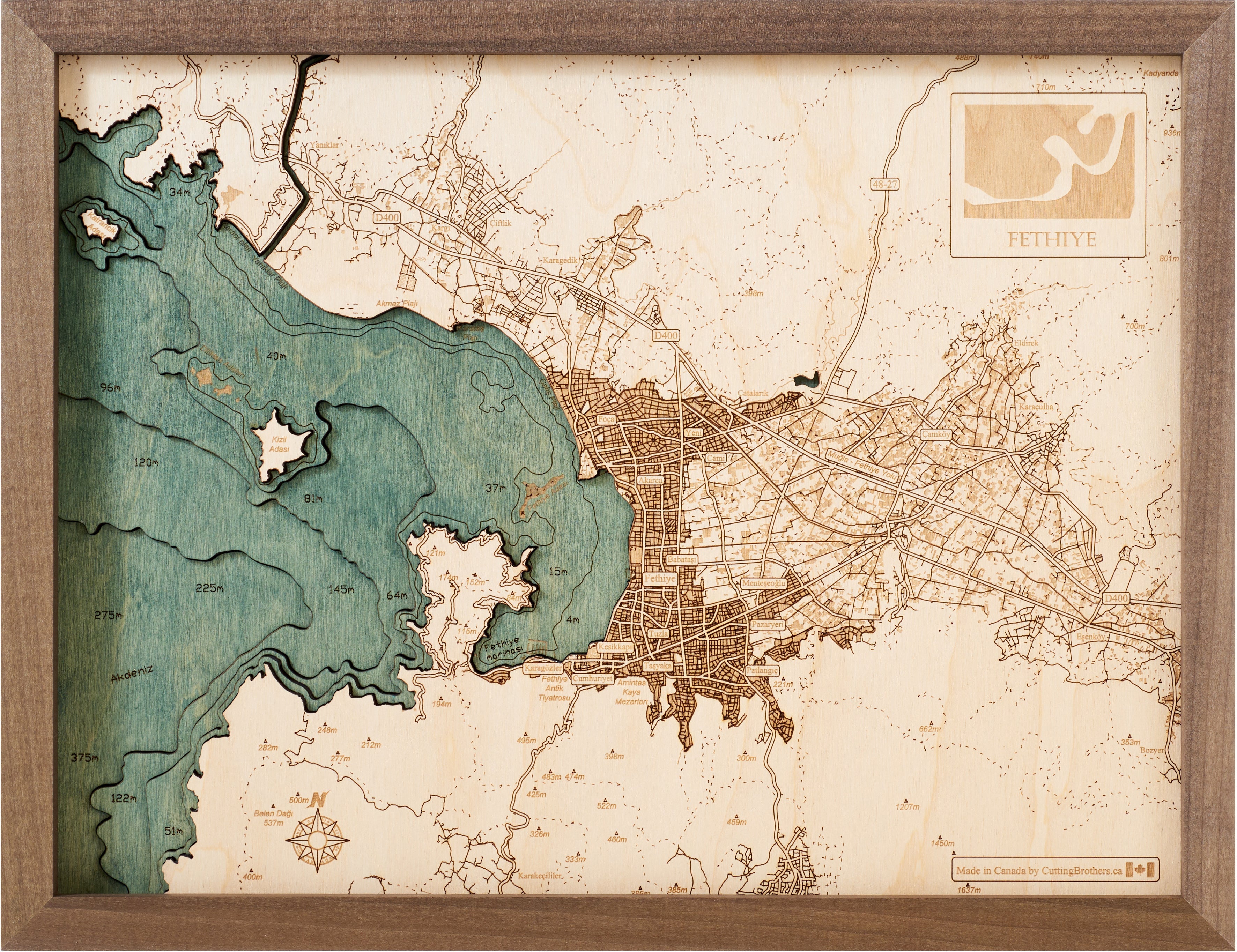 FETHIYE 3D WOODEN WALL MAP - Version S