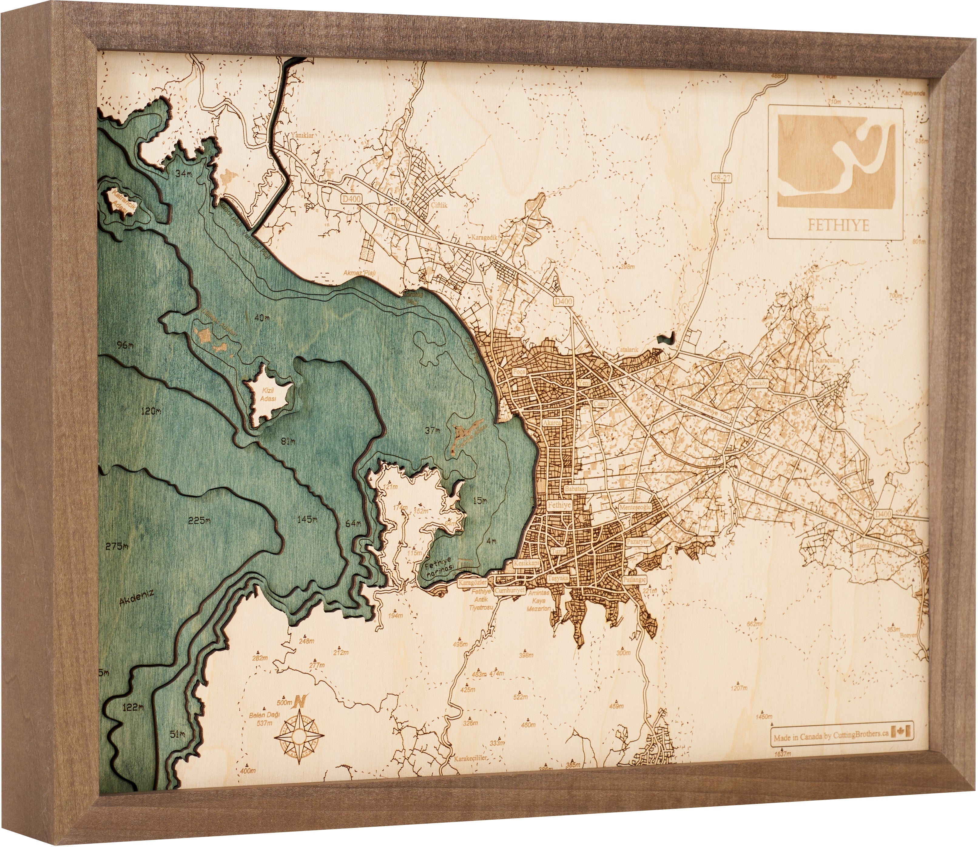 FETHIYE 3D WOODEN WALL MAP - Version S