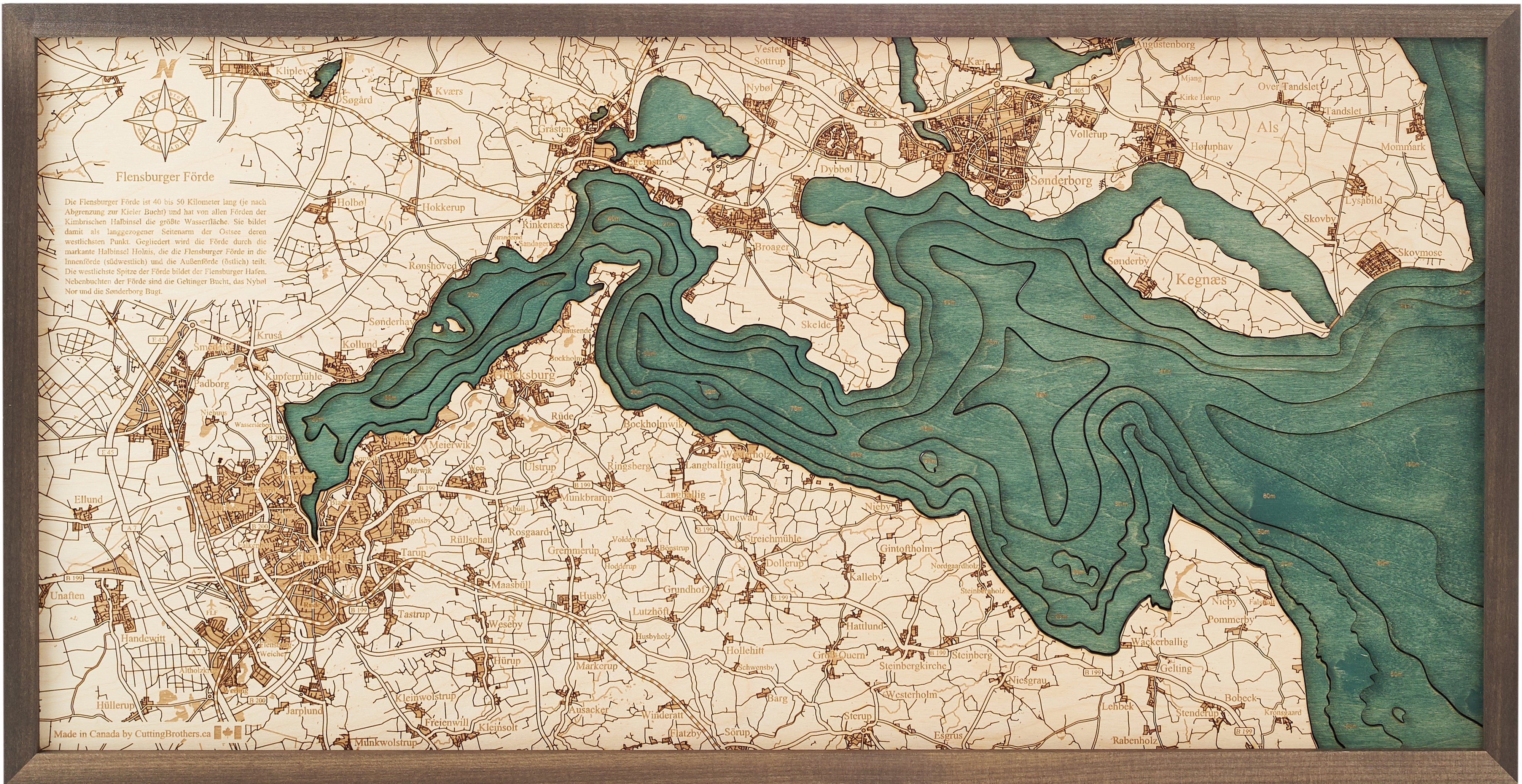 FLENSBURG FJORD 3D WOODEN WALL MAP - Version M