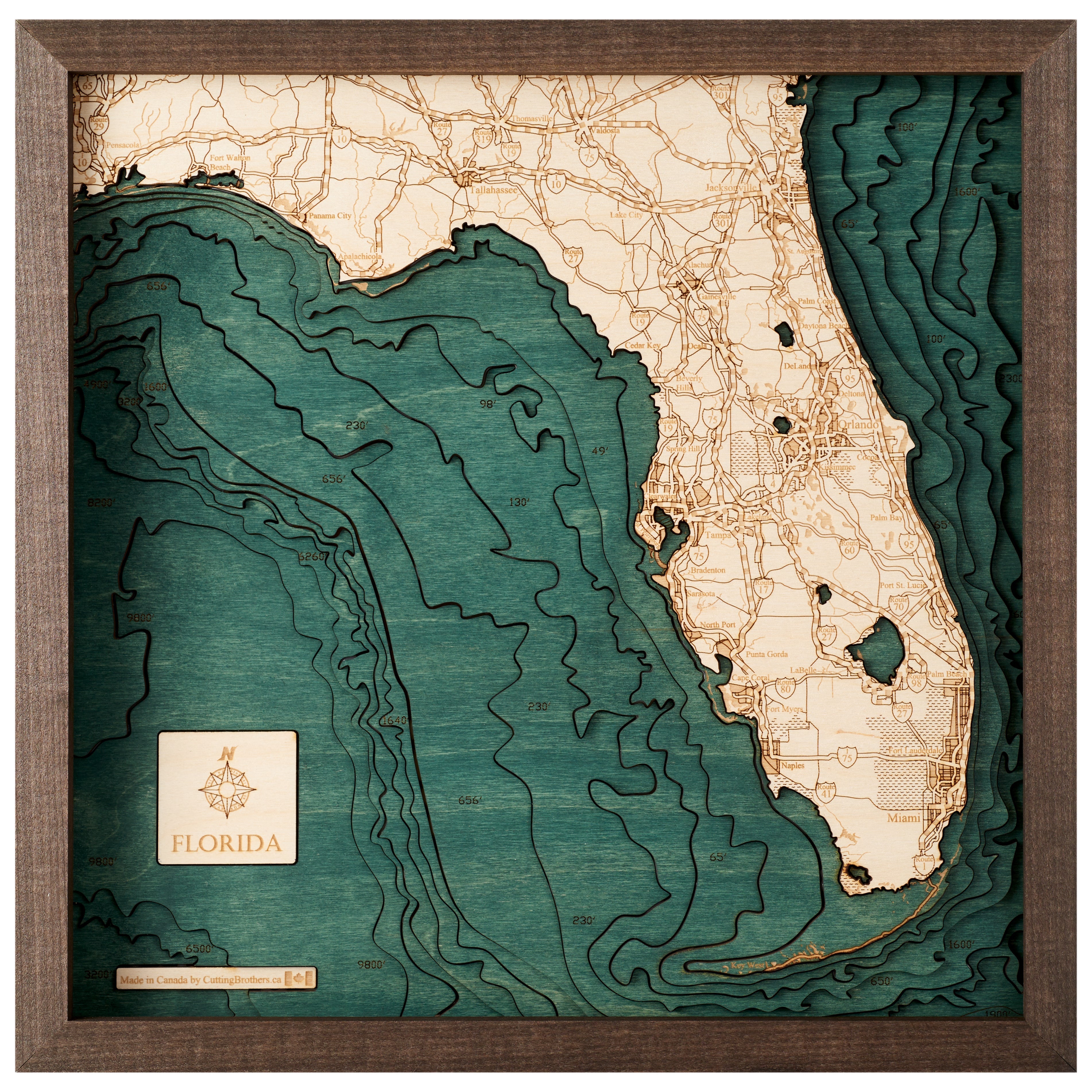 FLORIDA 3D WOODEN WALL MAP - Version S