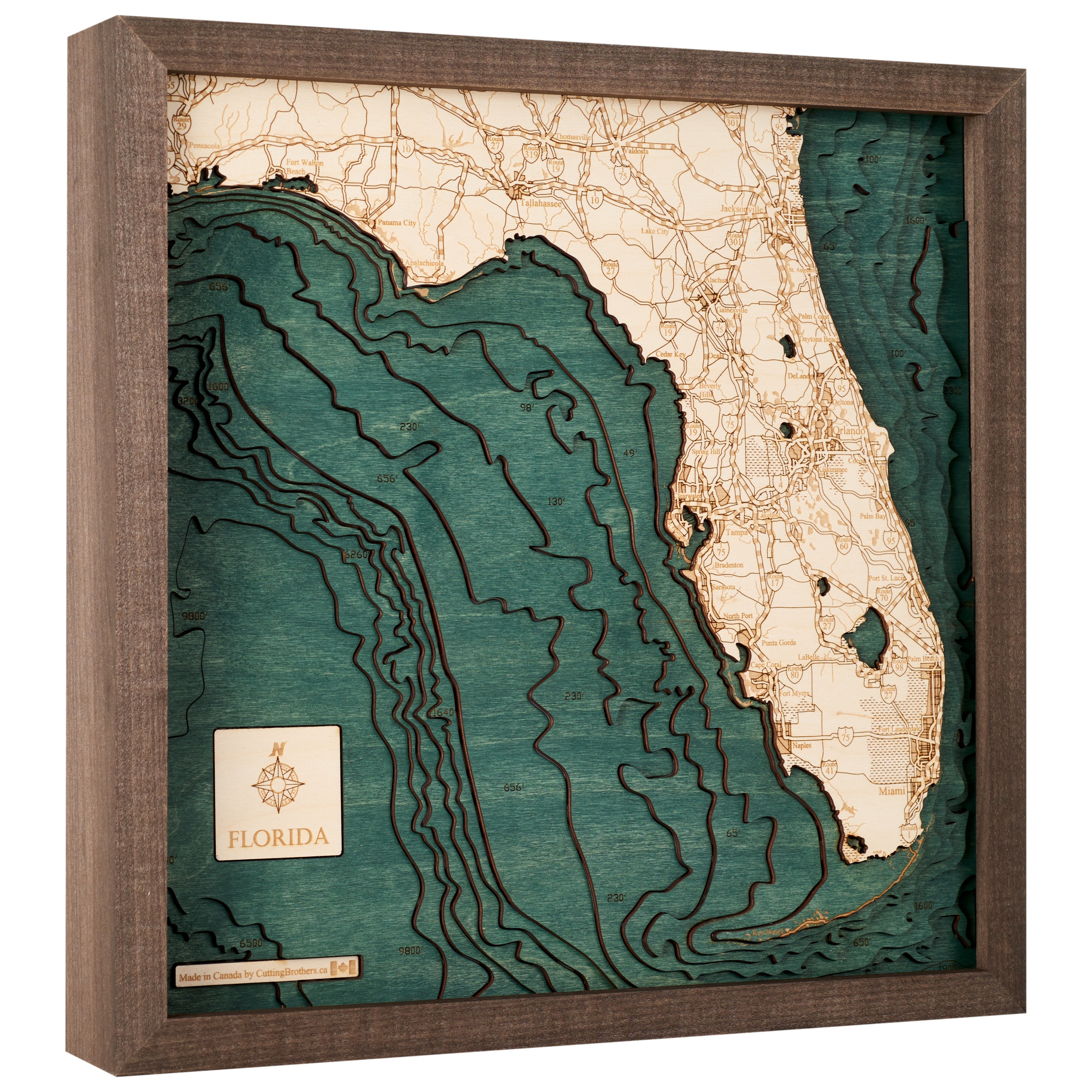 FLORIDA 3D WOODEN WALL MAP - Version S