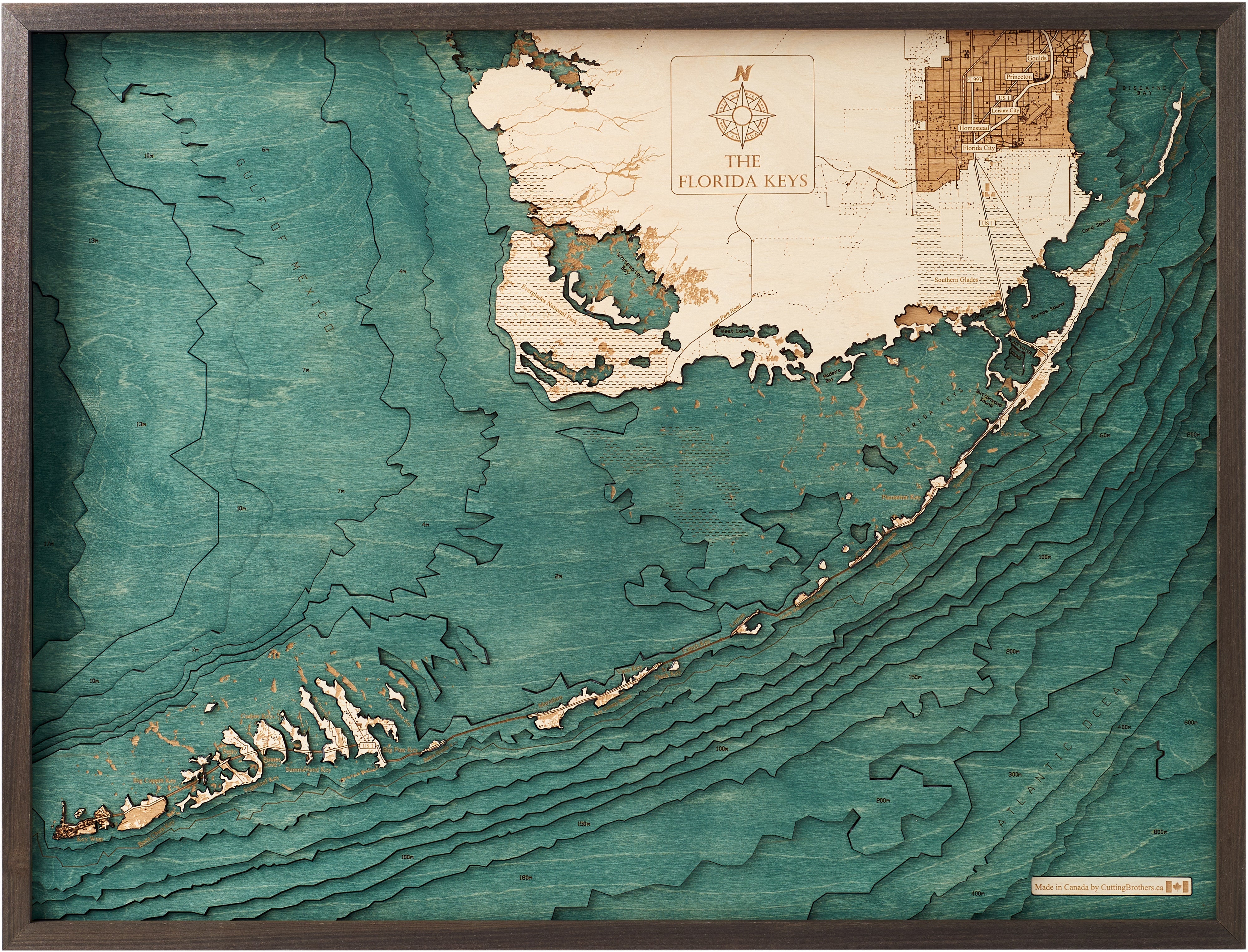 FLORIDA KEYS 3D WOODEN WALL MAP - Version L