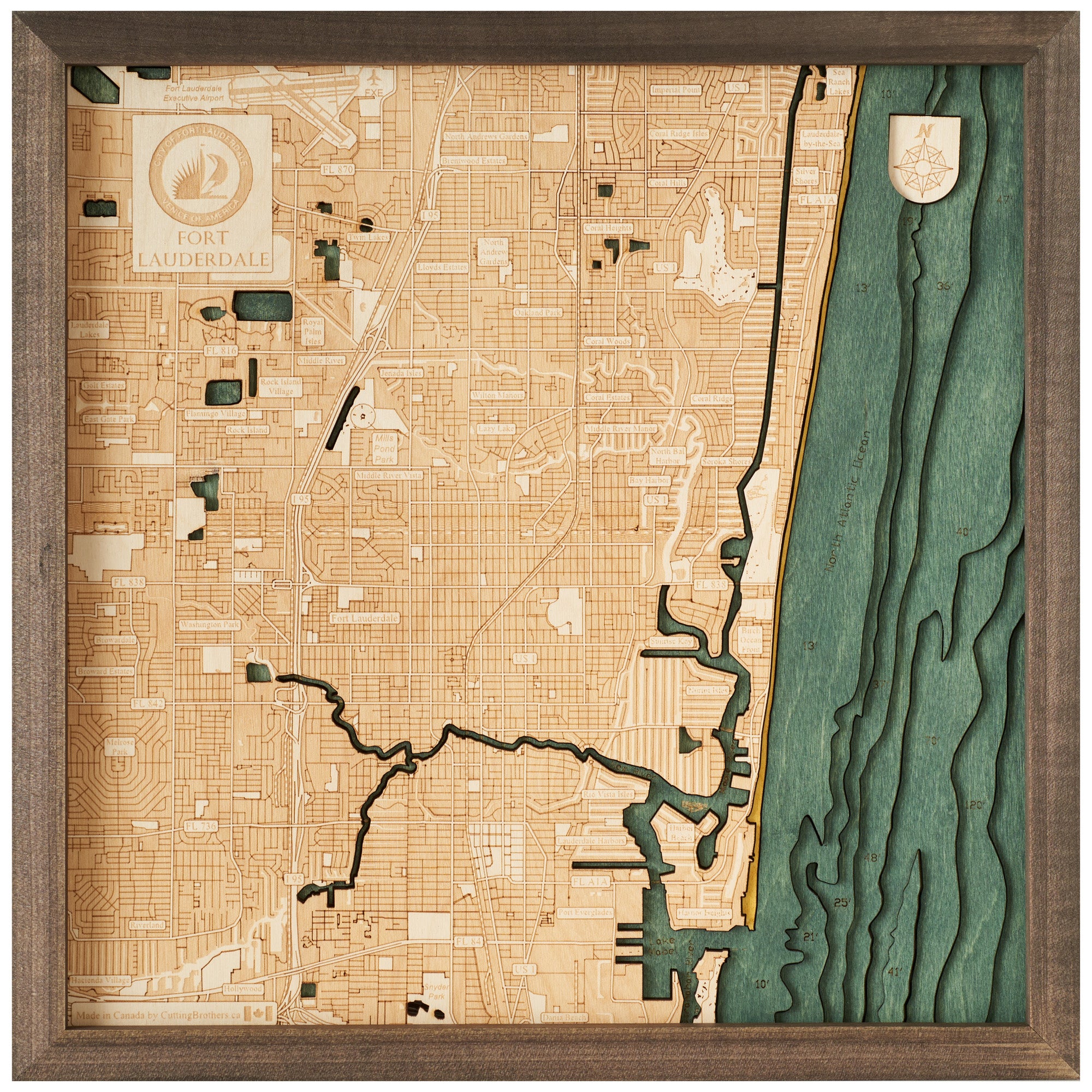 FORT LAUDERDALE 3D WOODEN WALL MAP - Version S