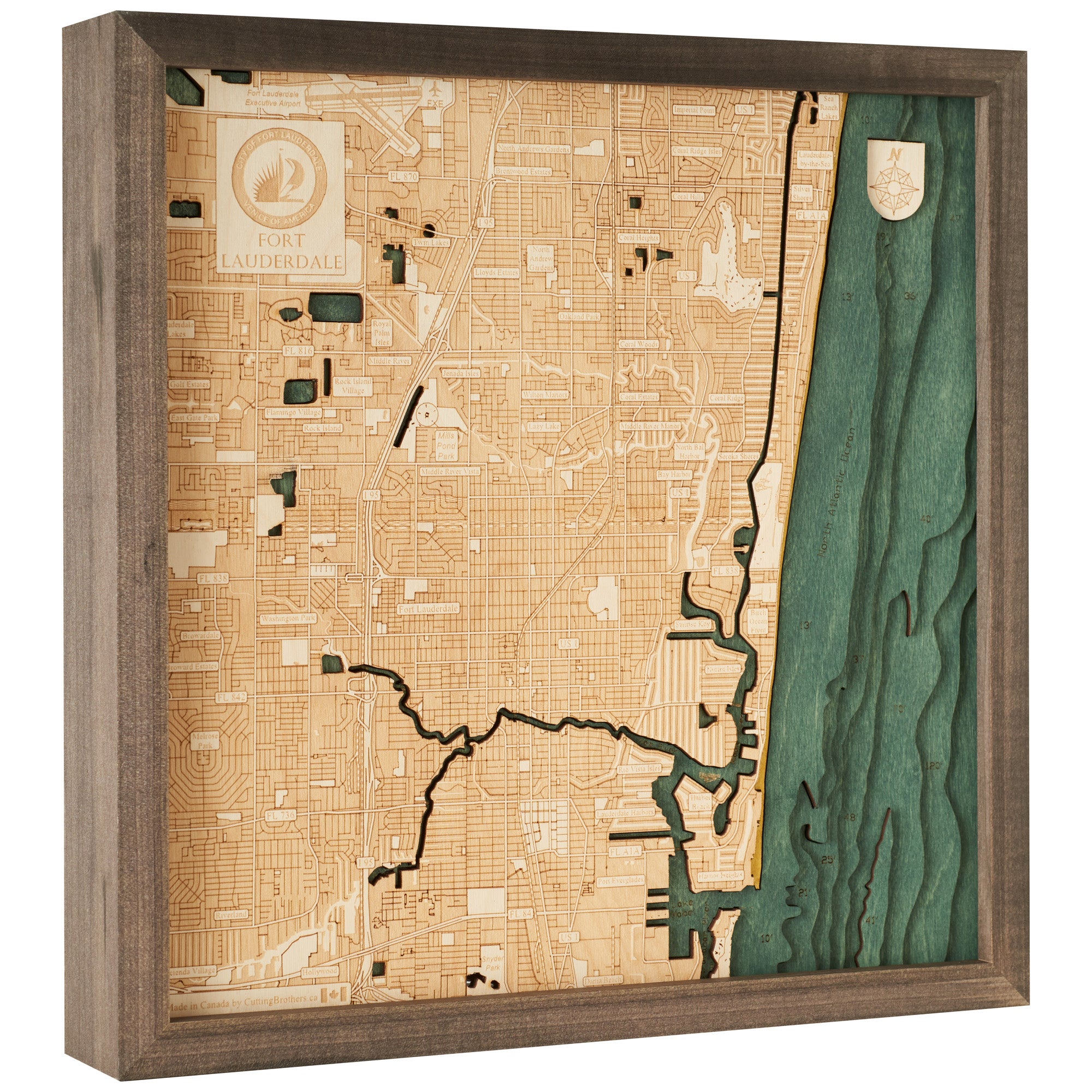 FORT LAUDERDALE 3D WOODEN WALL MAP - Version S