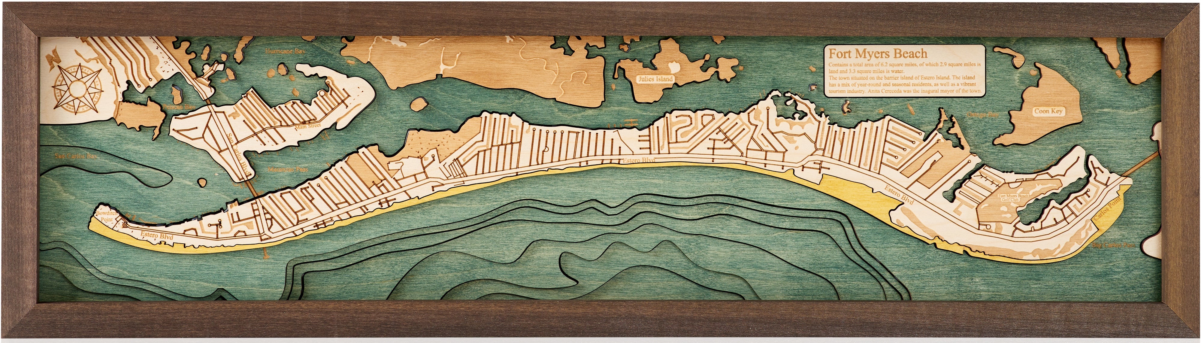 FORT MYERS BEACH 3D WOODEN WALL MAP - Version S