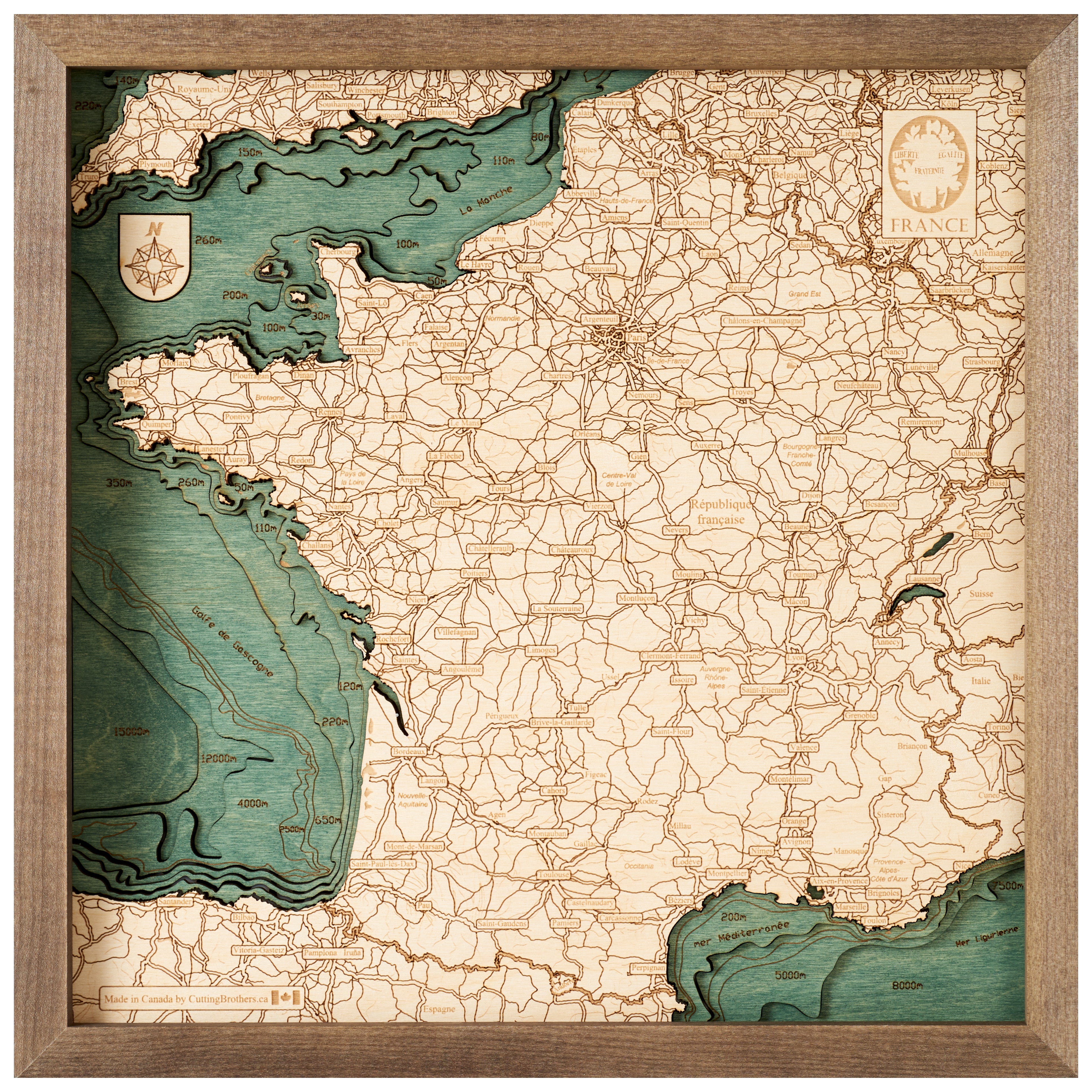 FRANCE 3D WOODEN WALL MAP - Version L