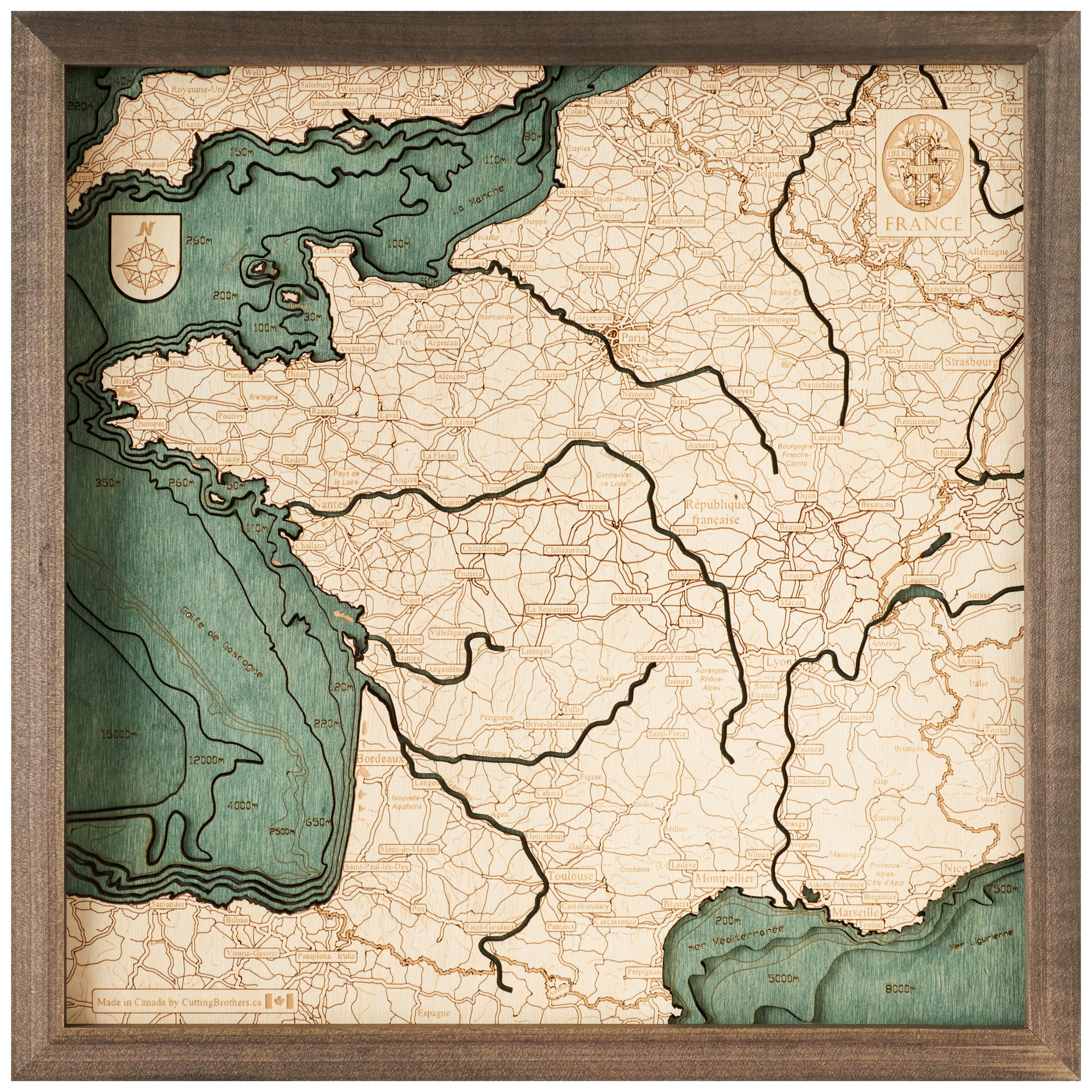 FRANCE 3D WOODEN WALL MAP - Version S