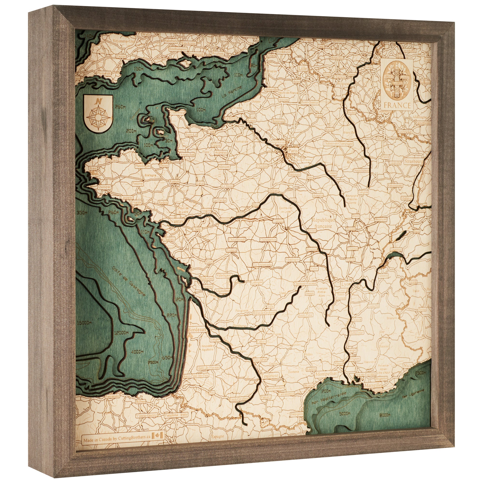 FRANCE 3D WOODEN WALL MAP - Version S