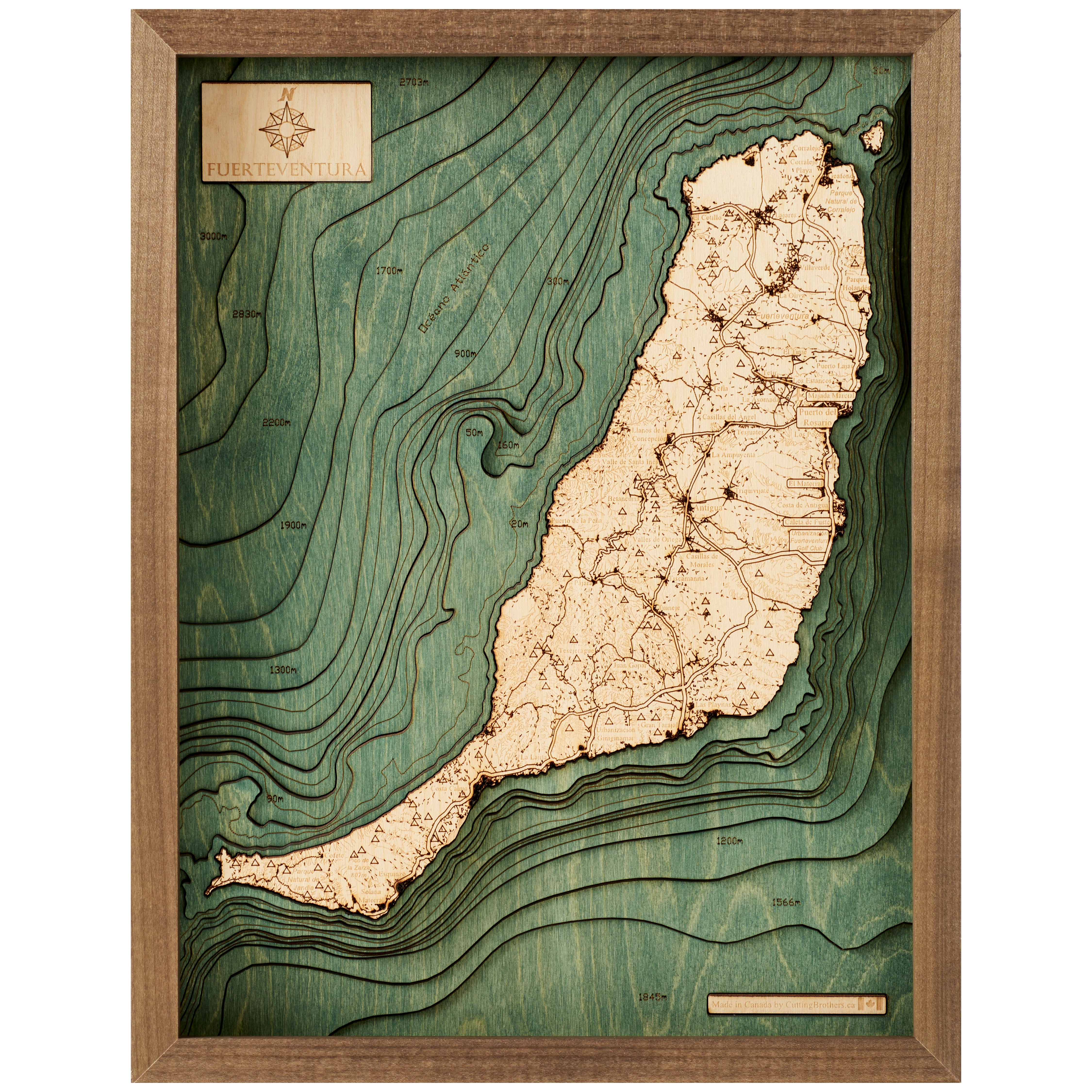 FUERTEVENTURA 3D WOODEN WALL MAP - Version S