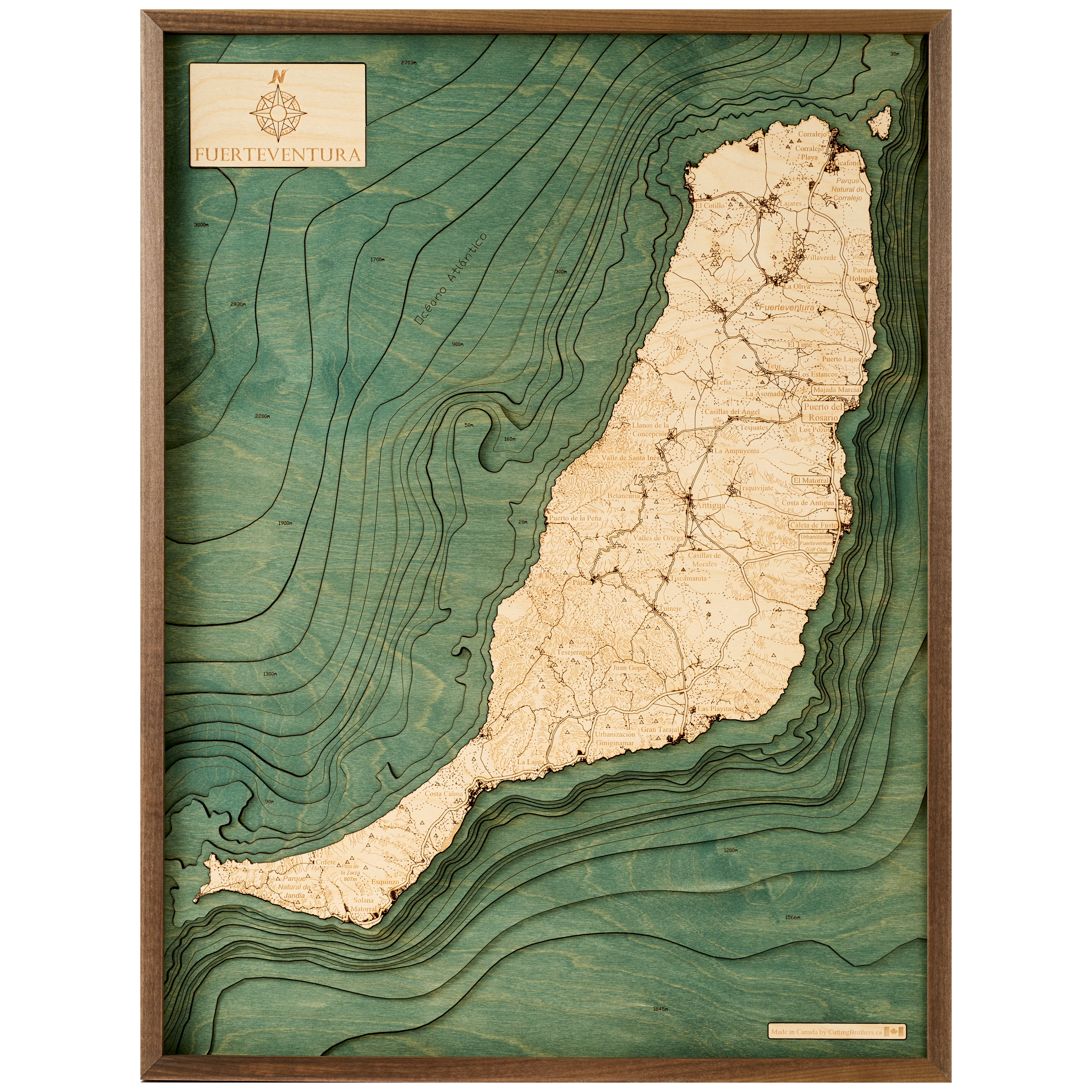 FUERTEVENTURA 3D WOODEN WALL MAP - Version L