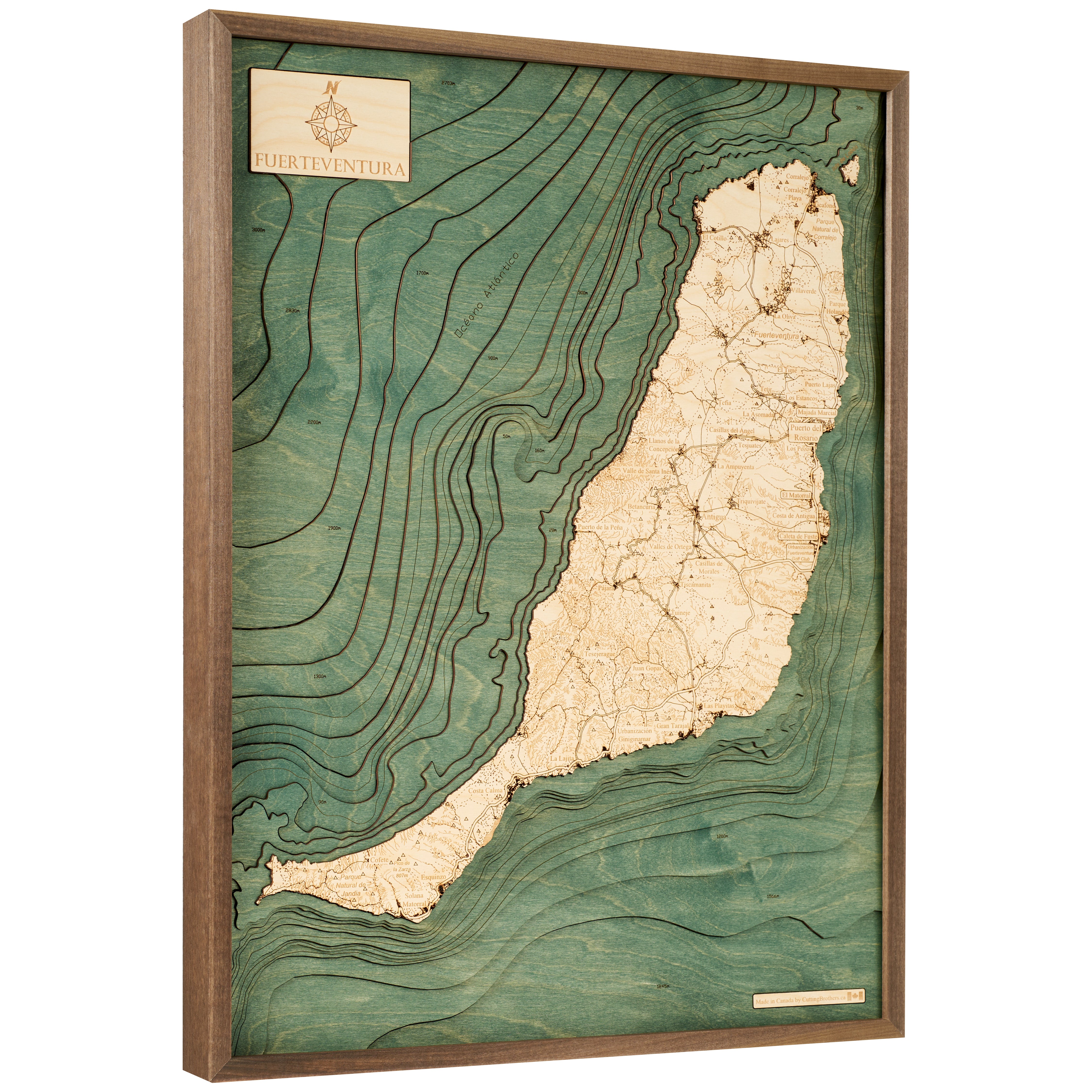 FUERTEVENTURA 3D WOODEN WALL MAP - Version L