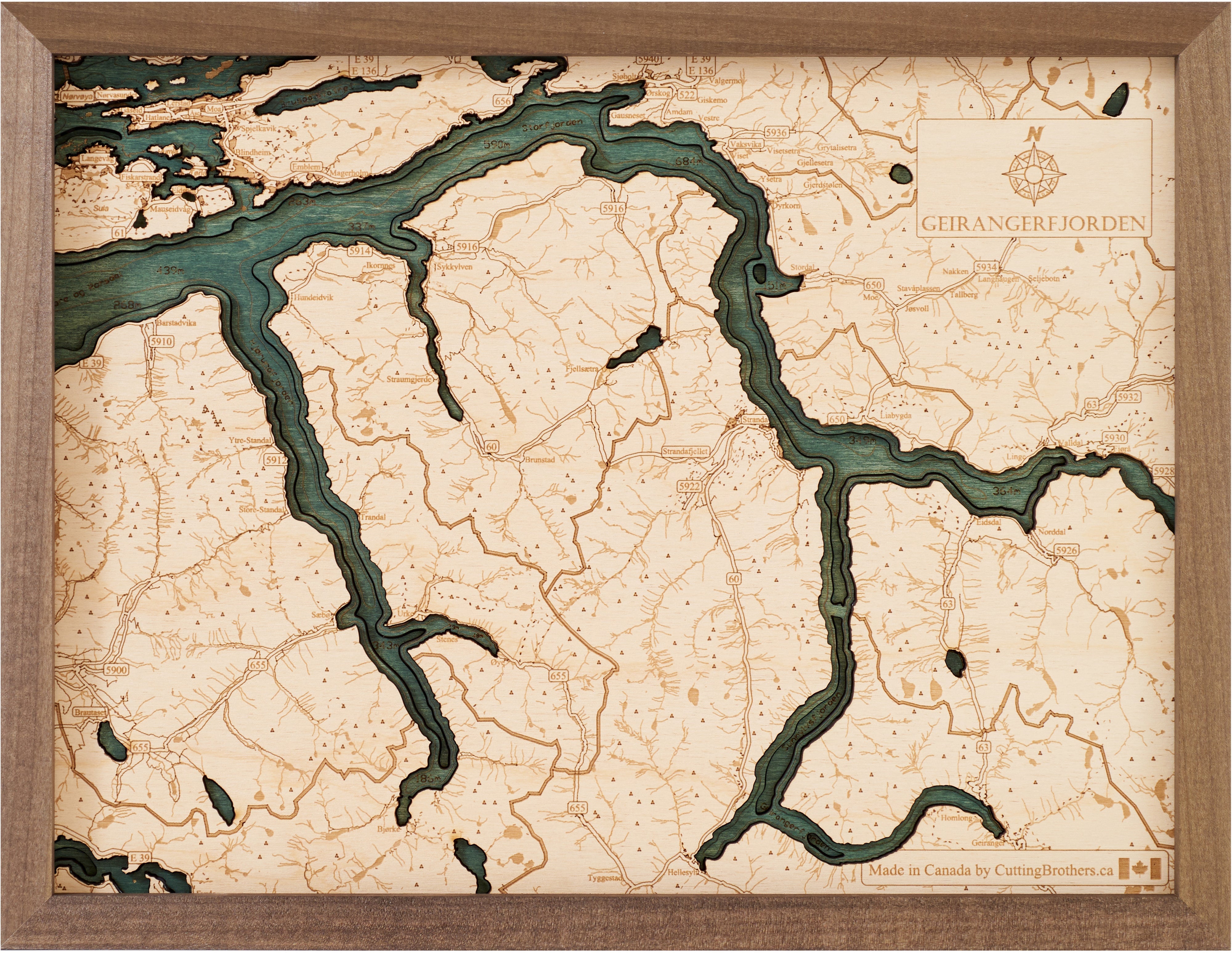 GEIRANGER FJORD 3D WOODEN WALL MAP - Version S