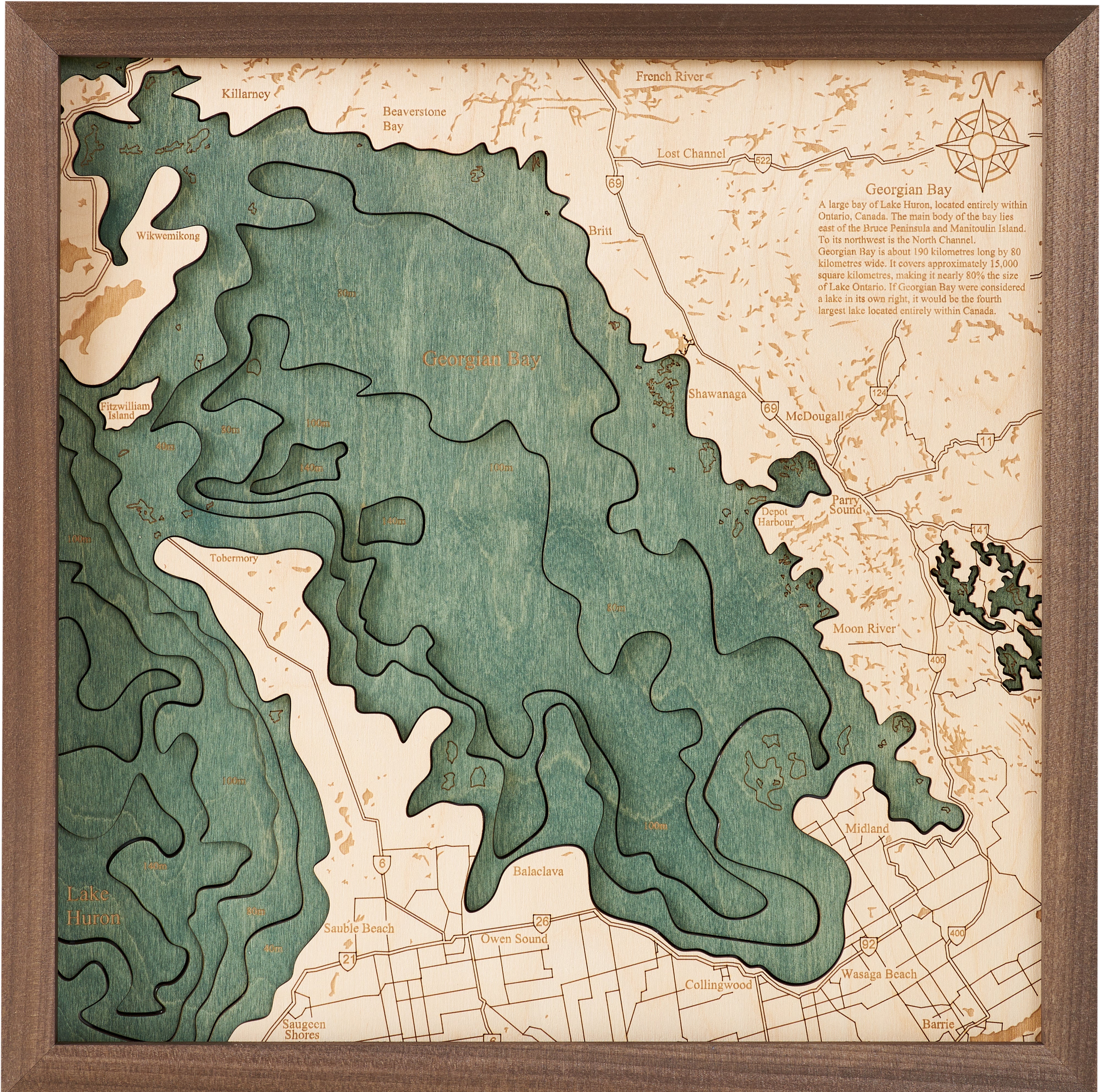 GEORGIAN BAY 3D WOODEN WALL MAP - Version S