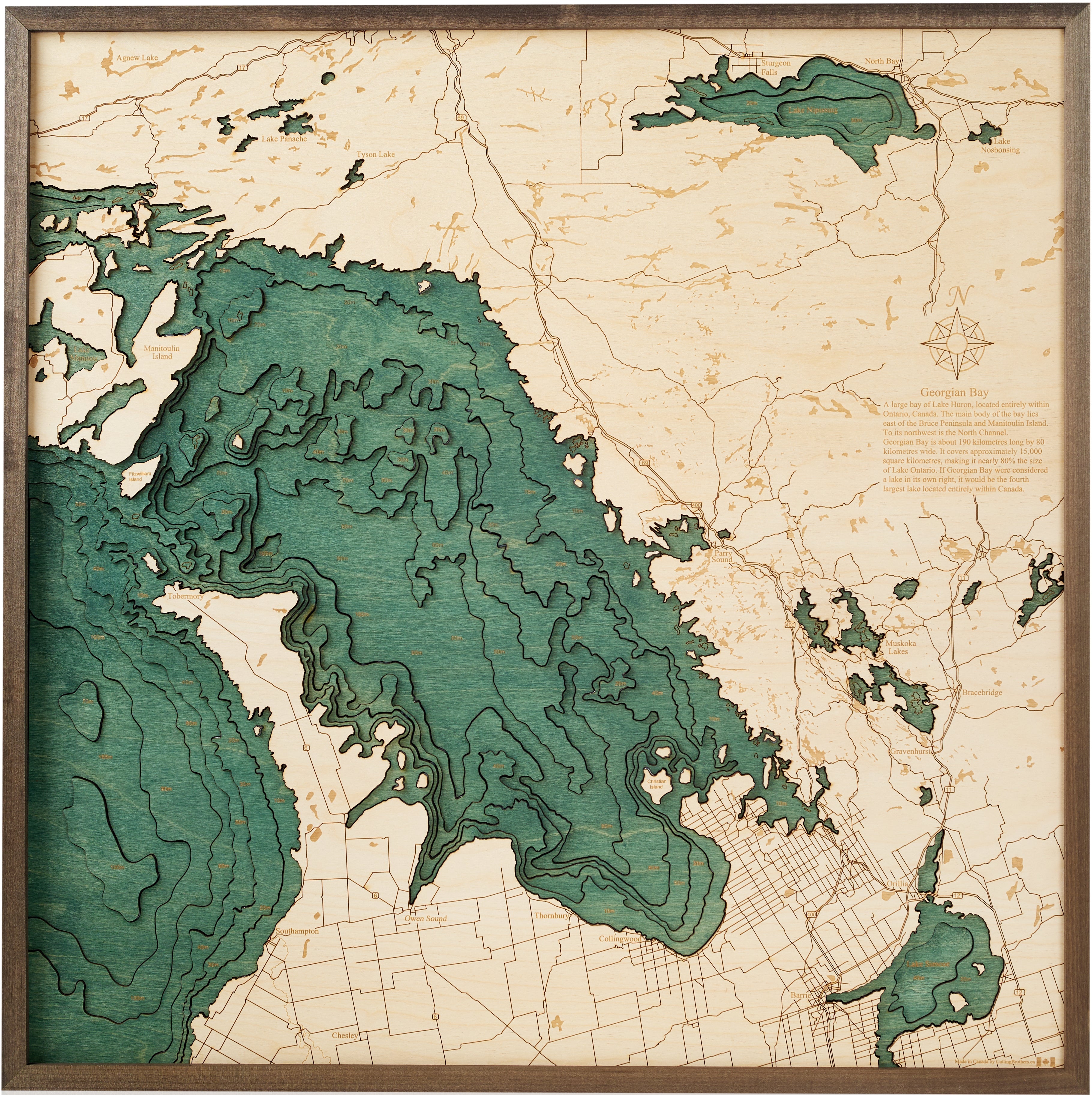 GEORGIAN BAY 3D WOODEN WALL MAP - Version L