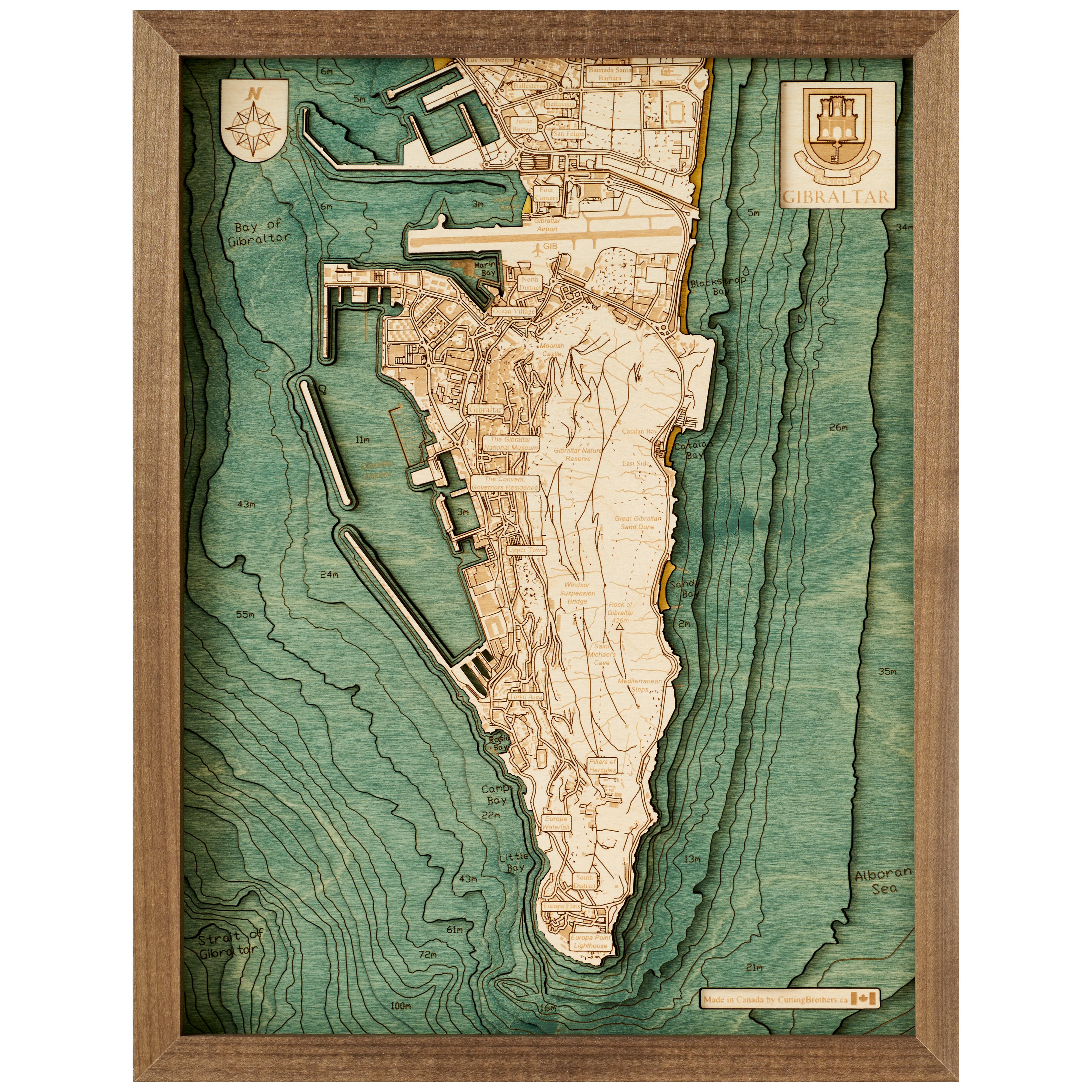 GIBRALTAR 3D WOODEN WALL MAP - Version S