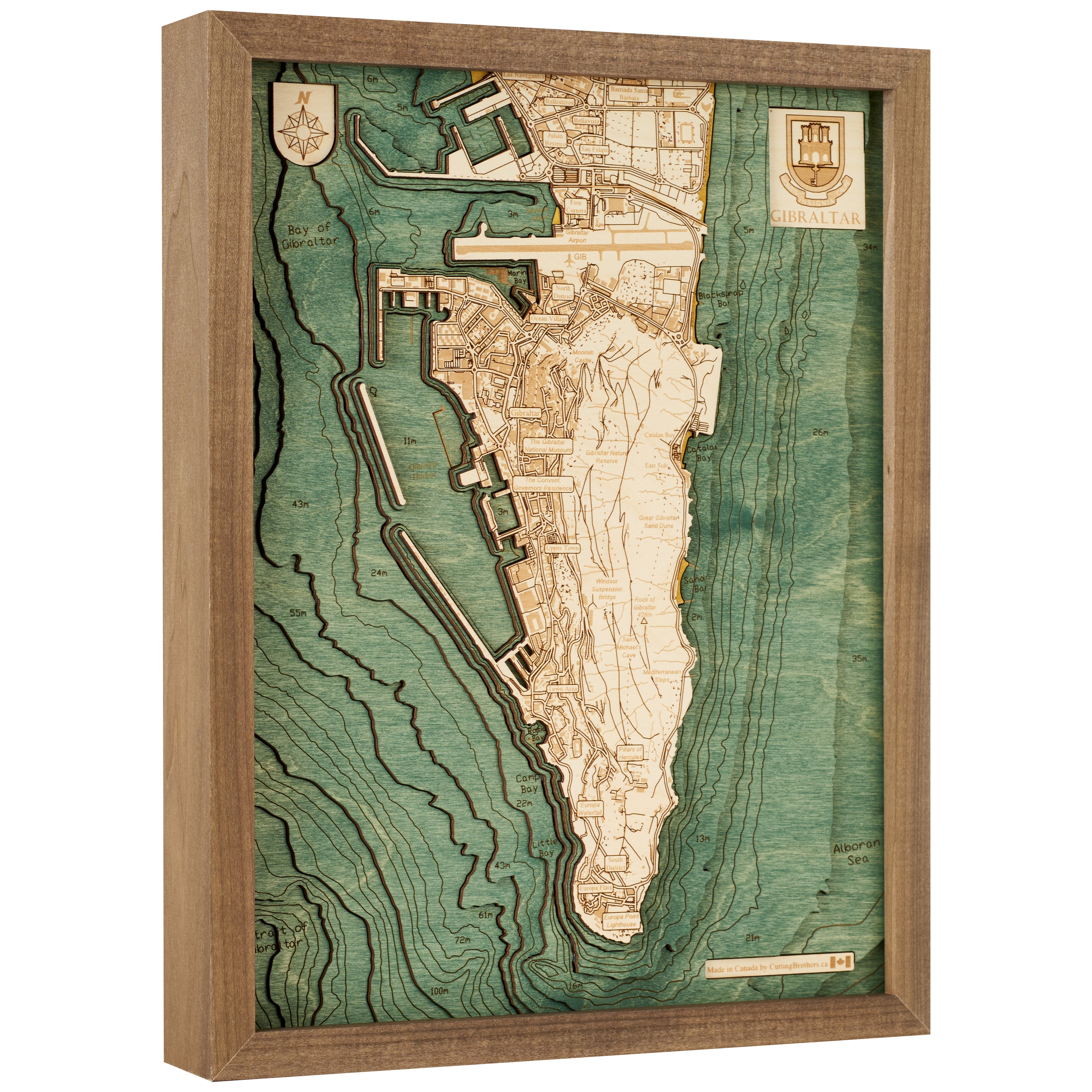 GIBRALTAR 3D WOODEN WALL MAP - Version S