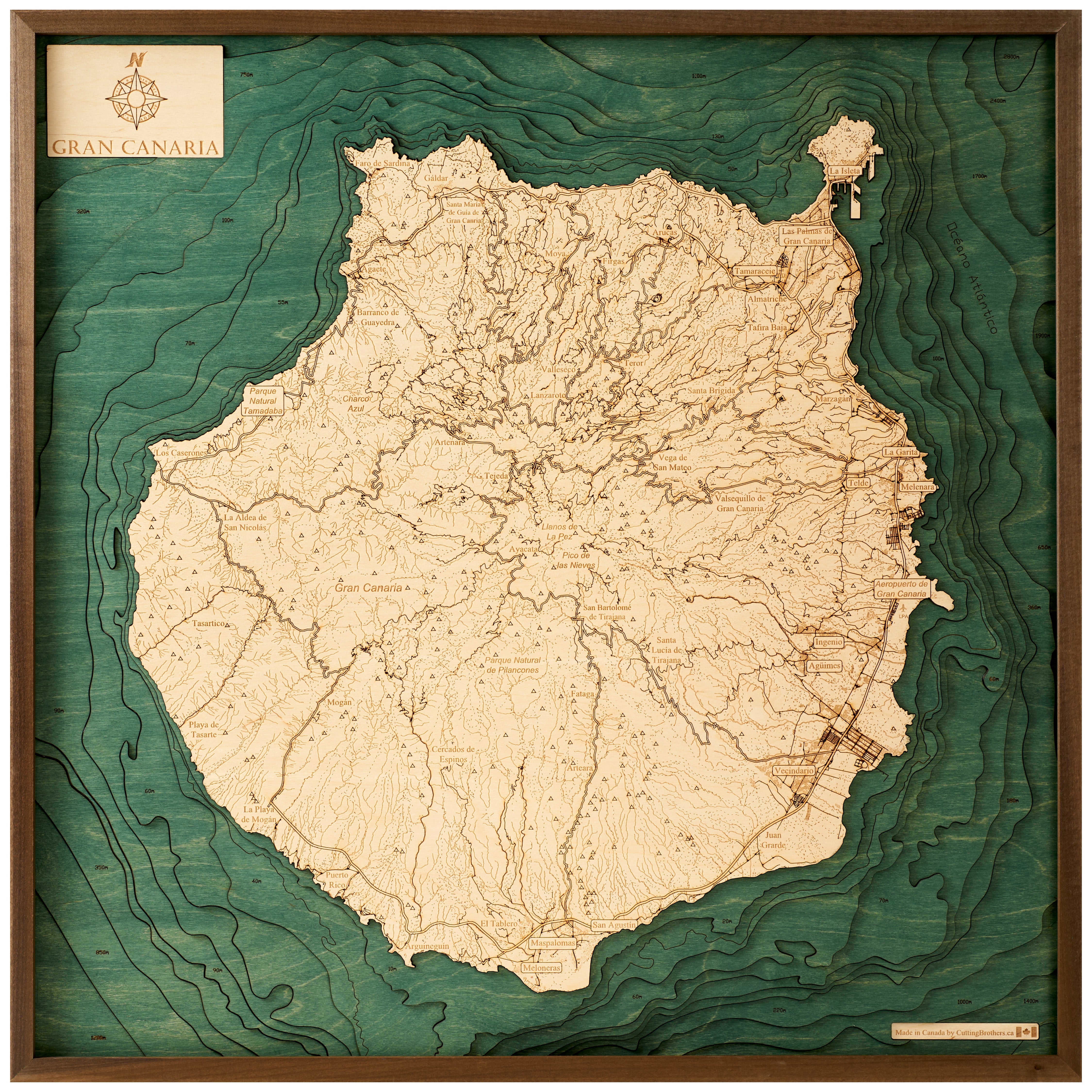 GRAN CANARIA 3D WOODEN WALL MAP - Version L