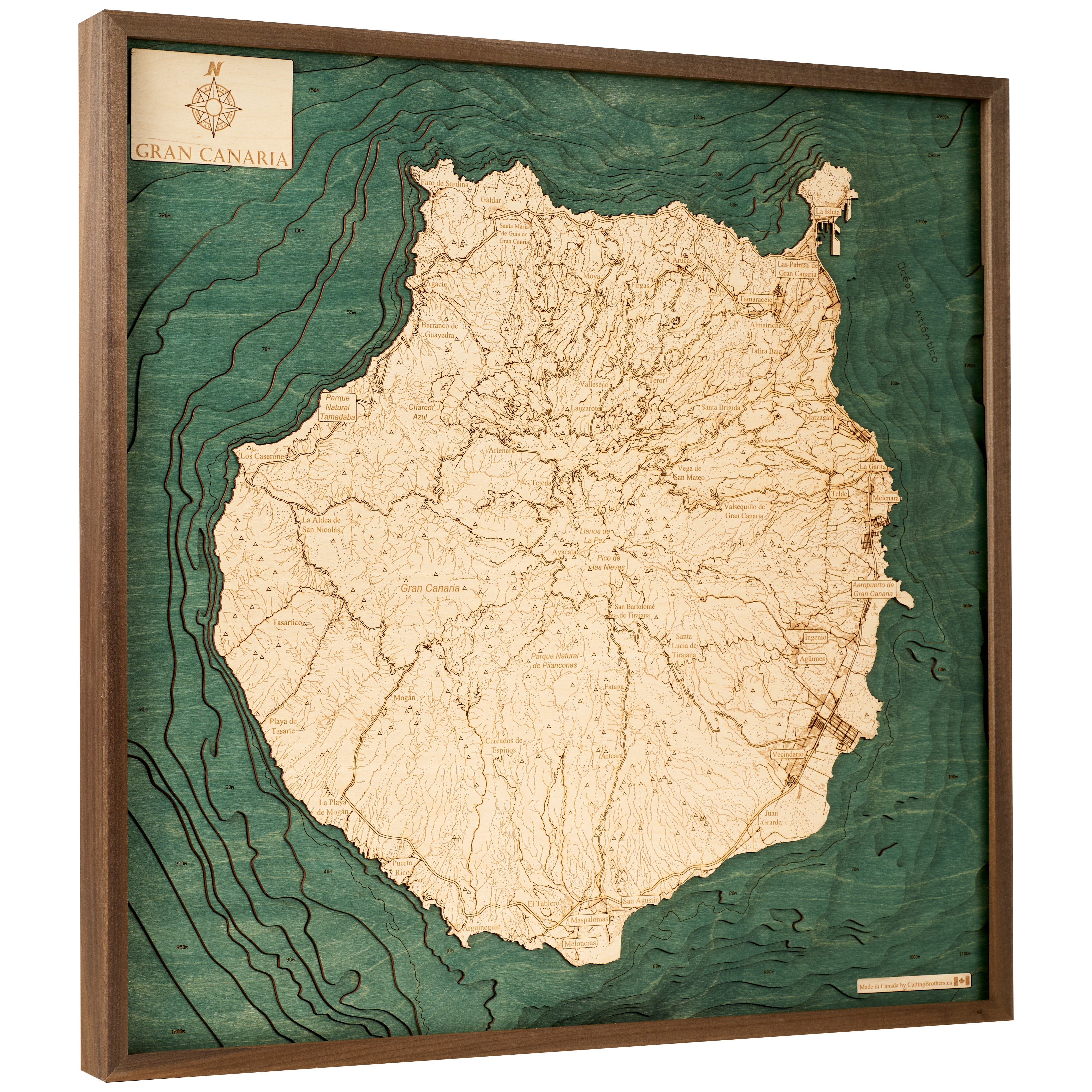 GRAN CANARIA 3D WOODEN WALL MAP - Version L