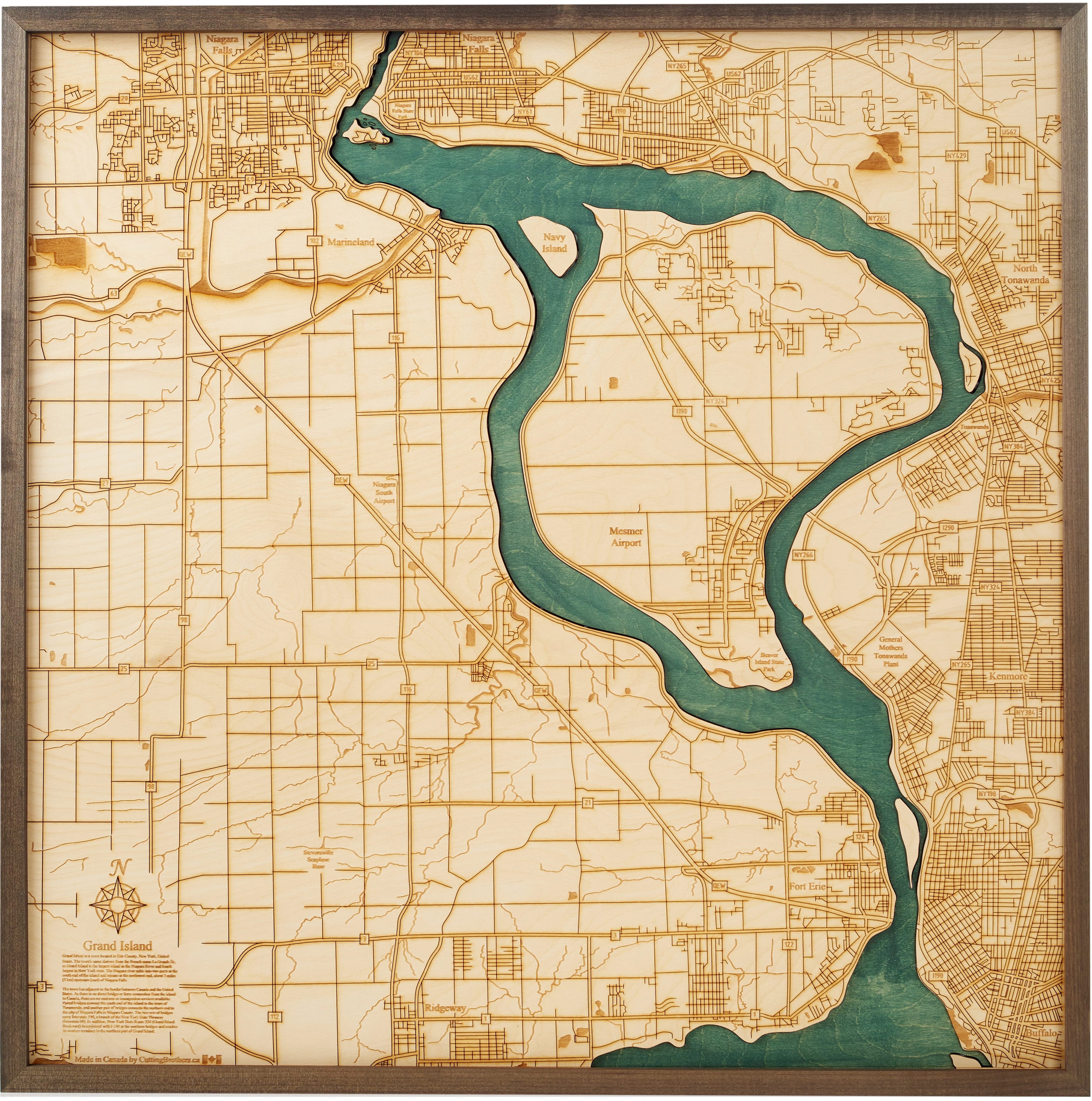 GRAND ISLAND 3D WOODEN WALL MAP - Version L