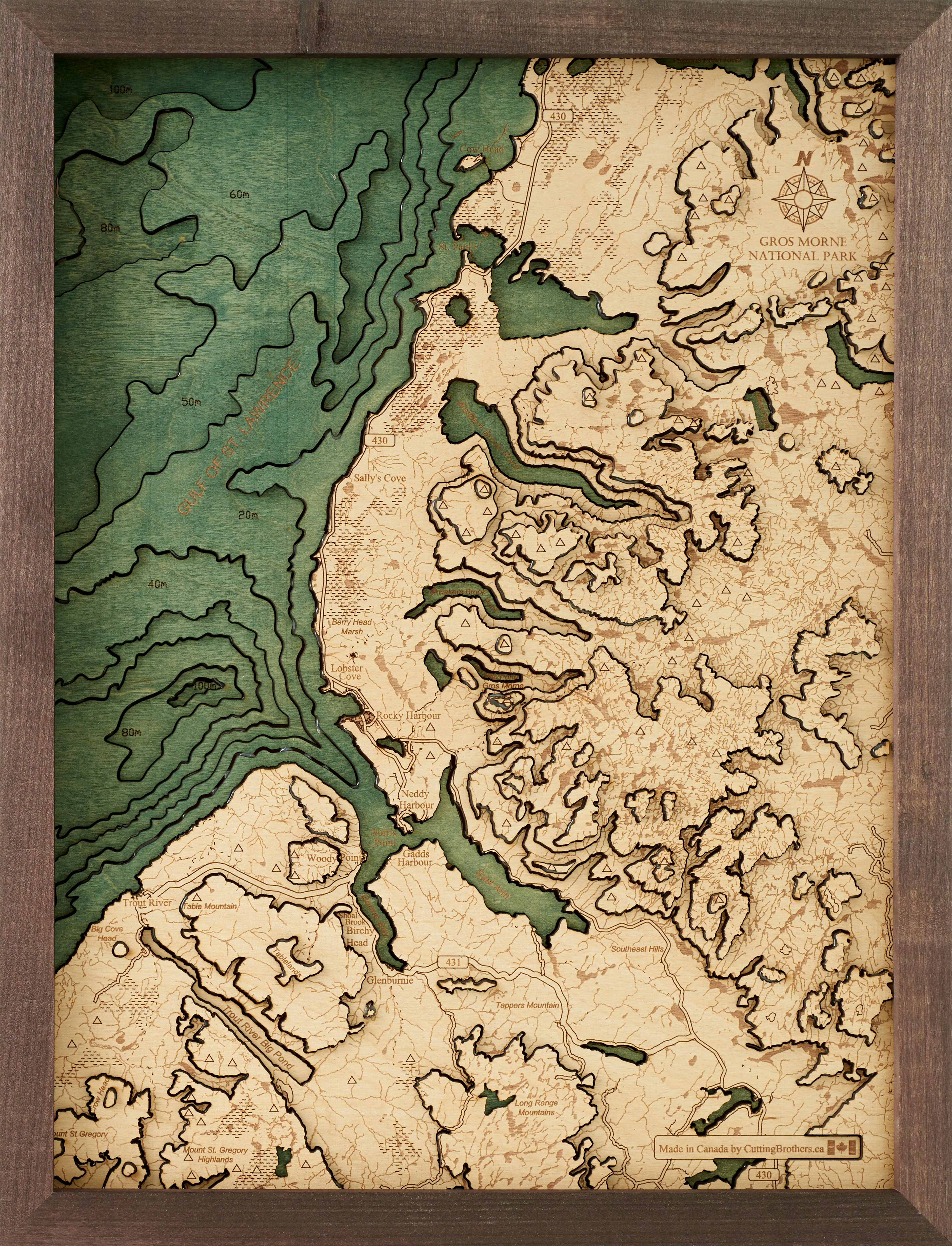 GROS MORNE NATIONAL PARK 3D WOODEN WALL MAP - Version S