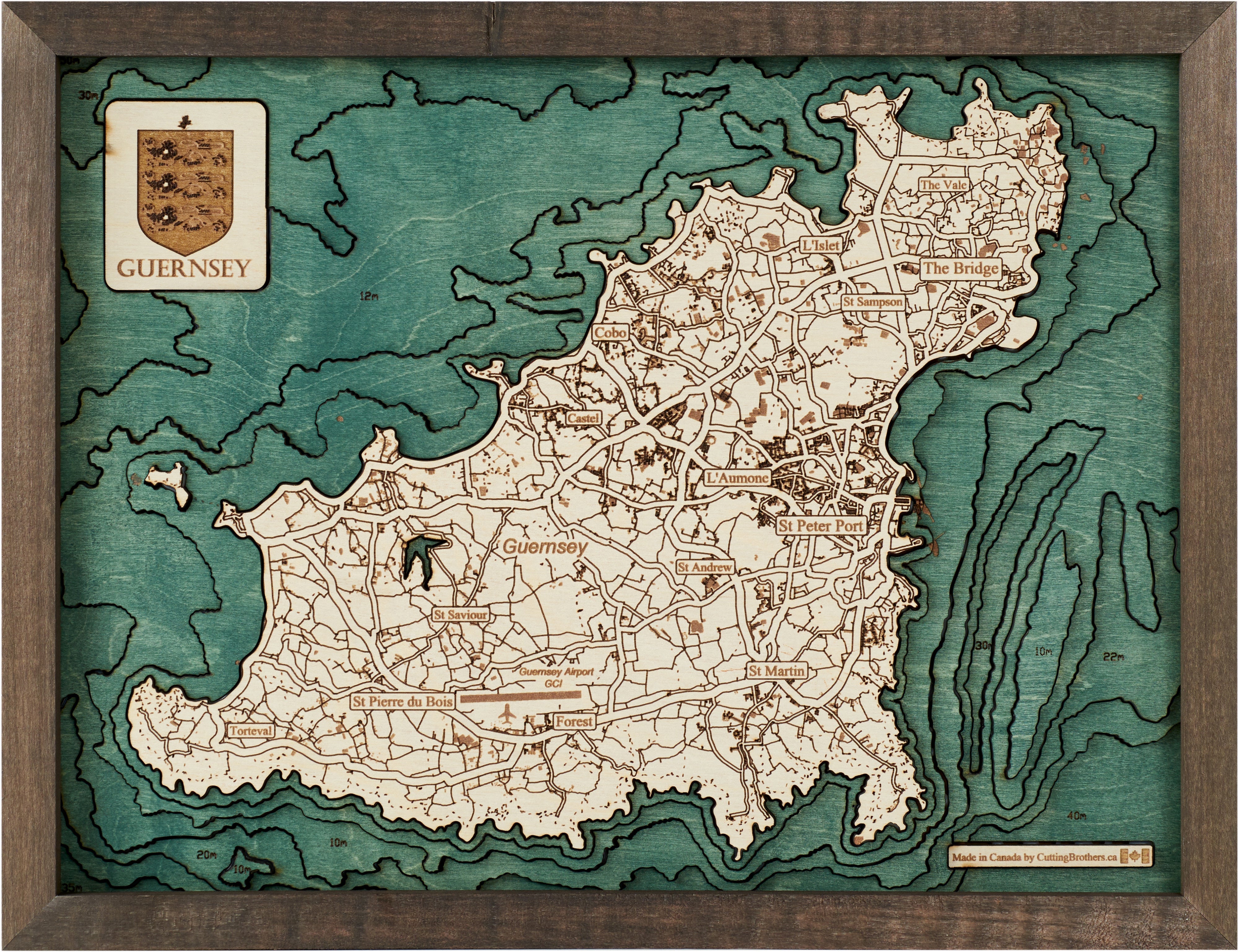 GUERNSEY 3D WOODEN WALL MAP - Version S