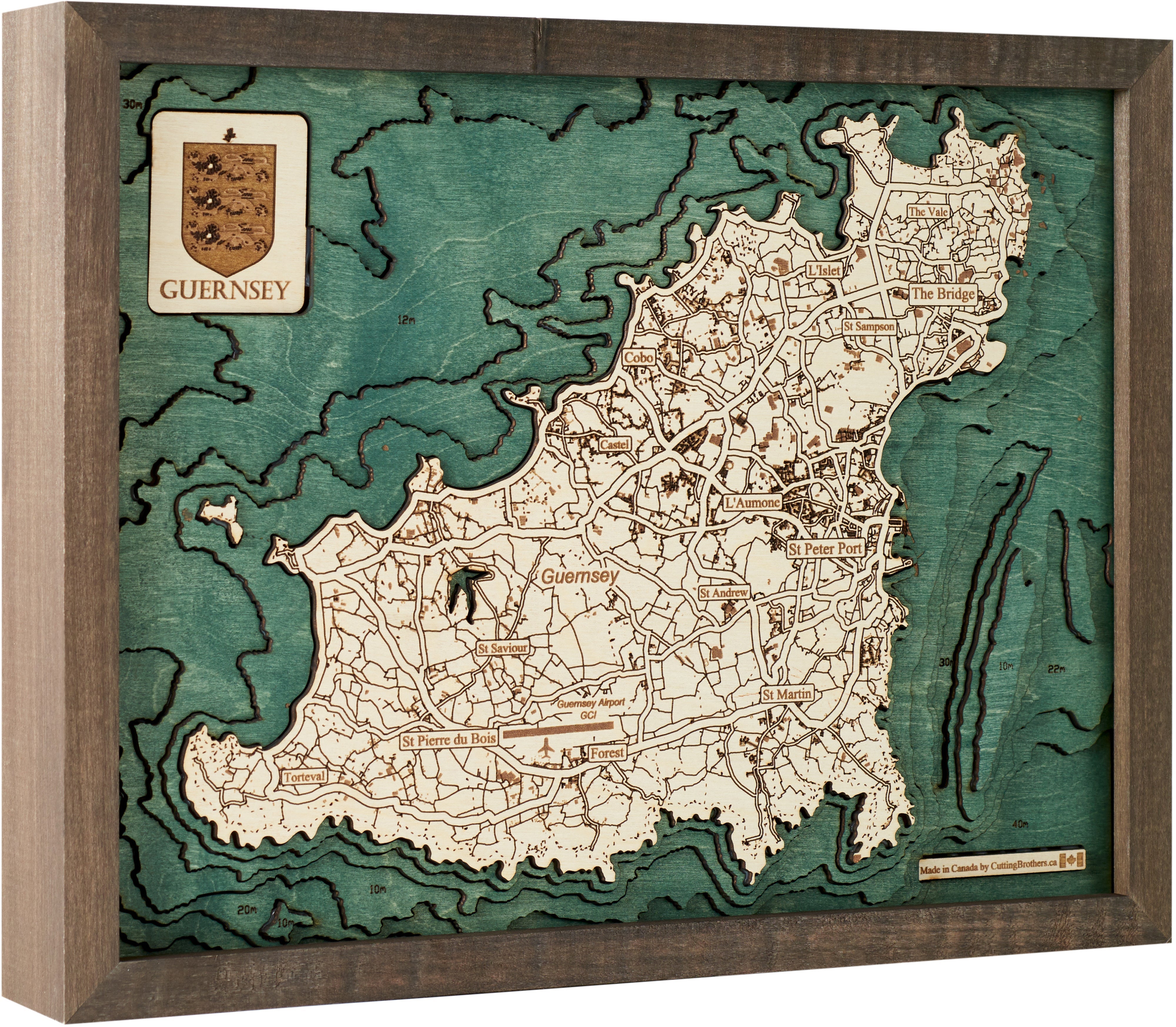 GUERNSEY 3D WOODEN WALL MAP - Version S