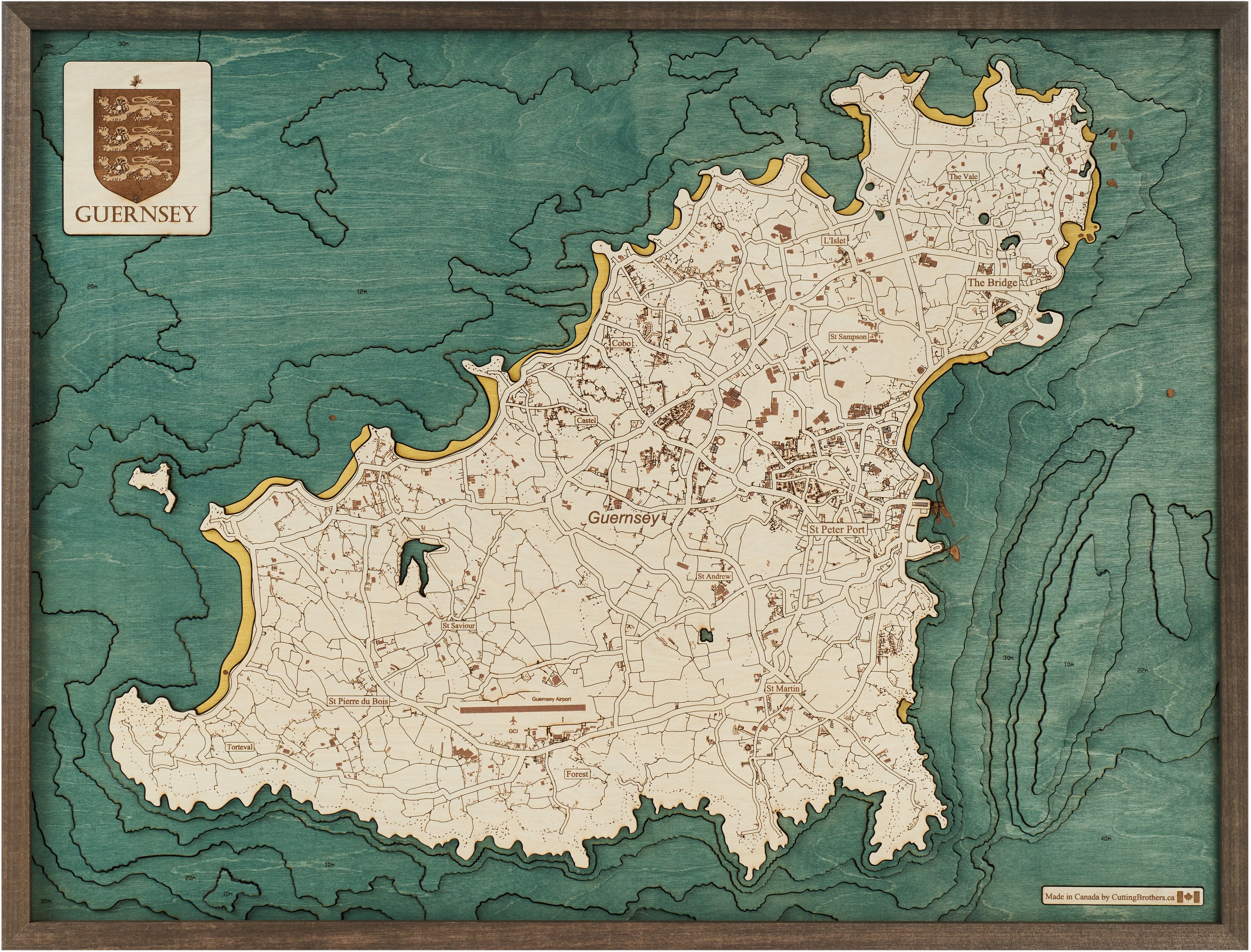 GUERNSEY 3D WOODEN WALL MAP - Version L